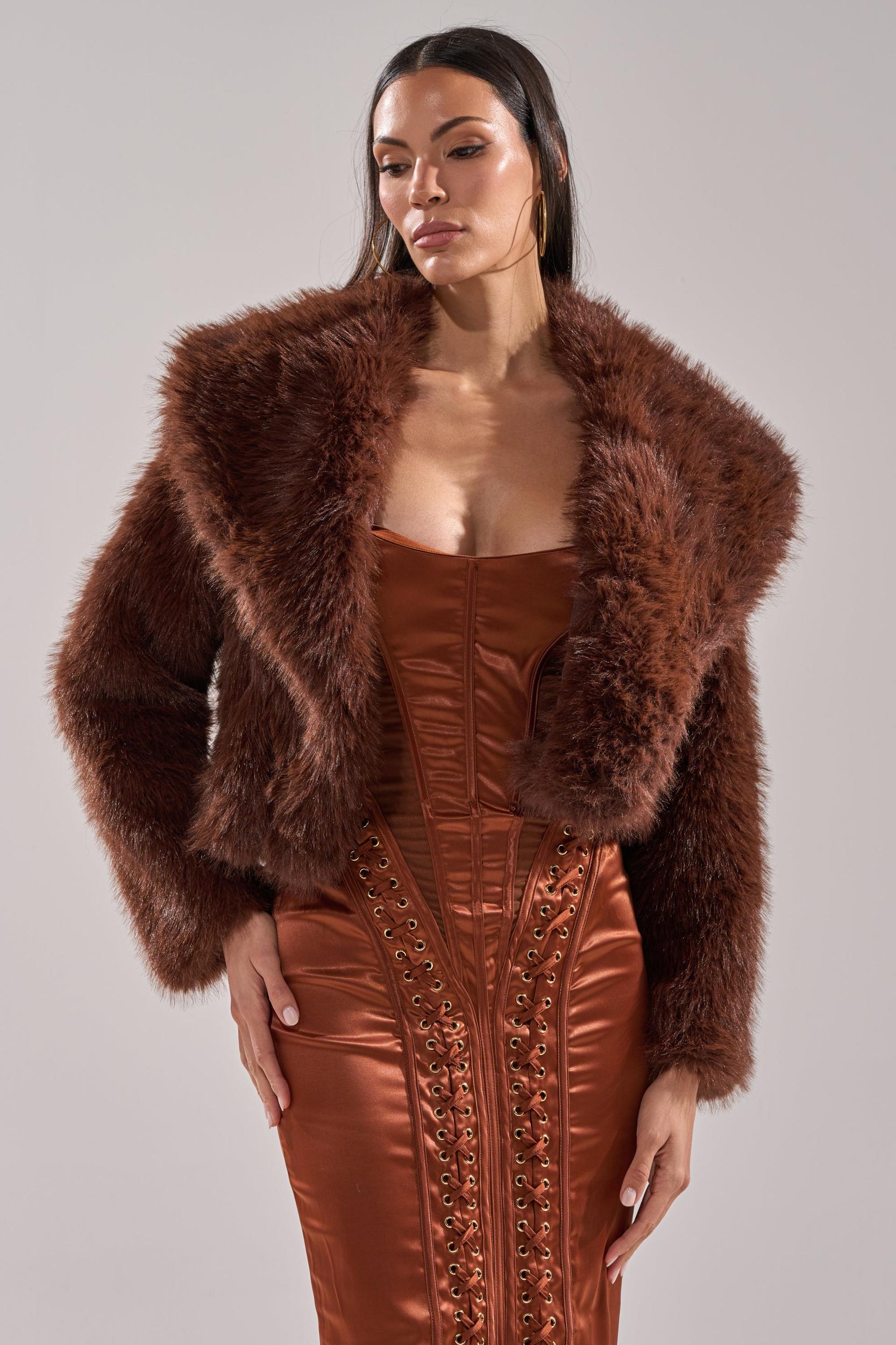 POPPY CROPPED FAUX FUR IN BROWN Product Image