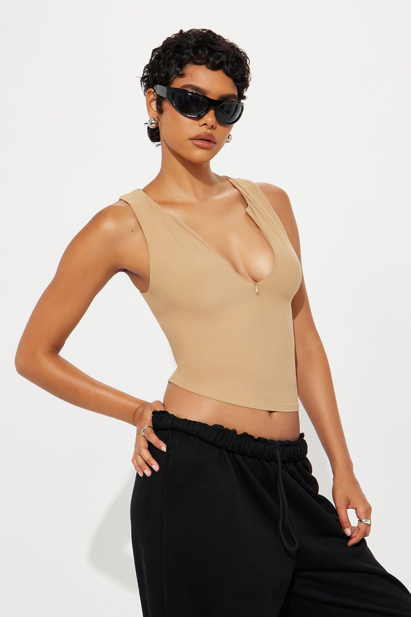 Second Skin Double Lined Zip Front Tank - Mocha Female Product Image