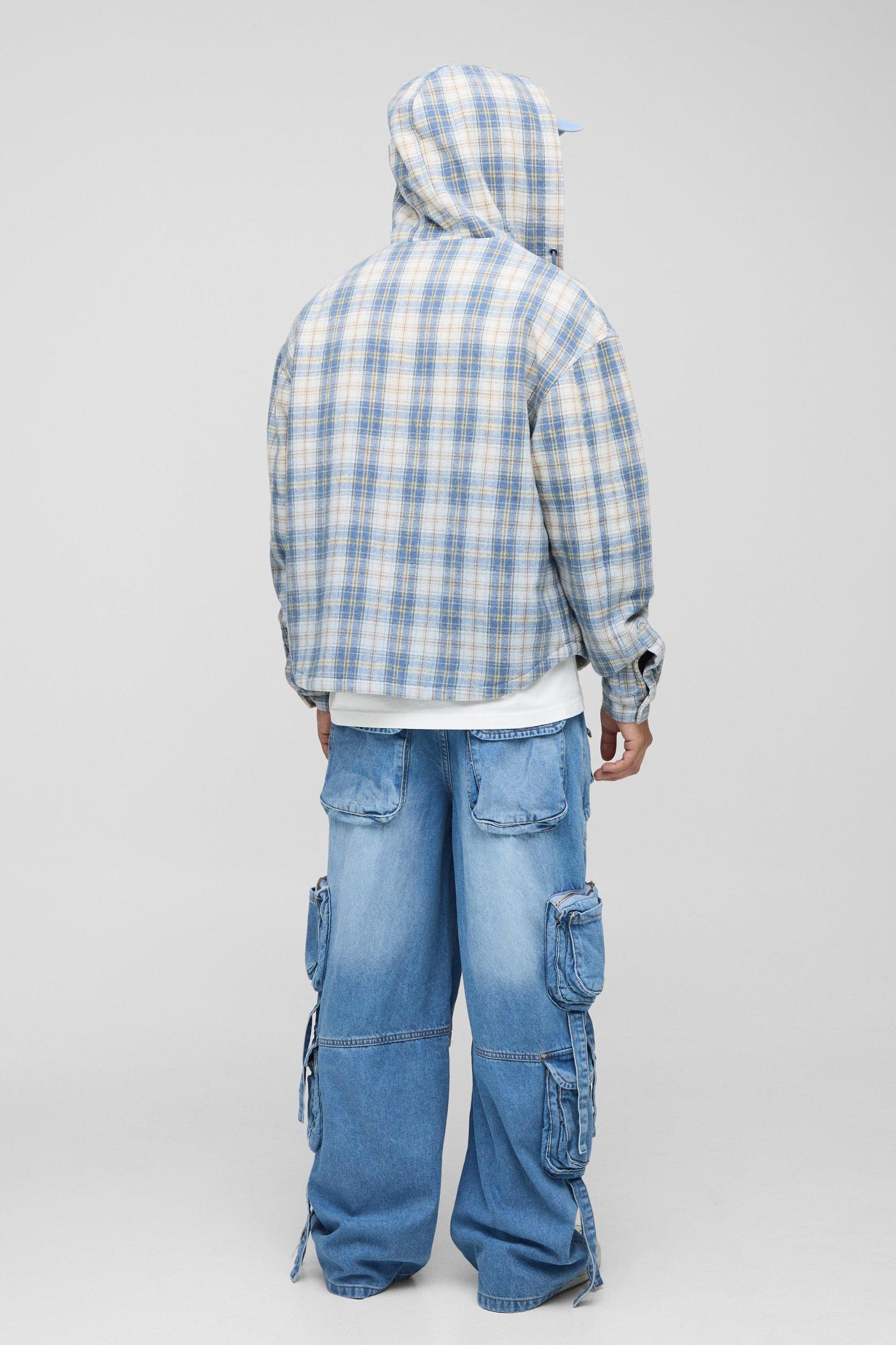 Baggy Rigid Multi Pocket Cargo Strap Denim Jean In Light Blue | boohooMAN USA Product Image