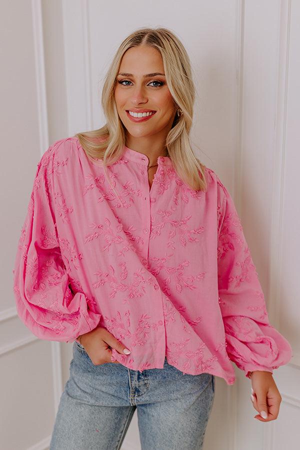 Lost In Love Embroidered Button Up in Pink Product Image
