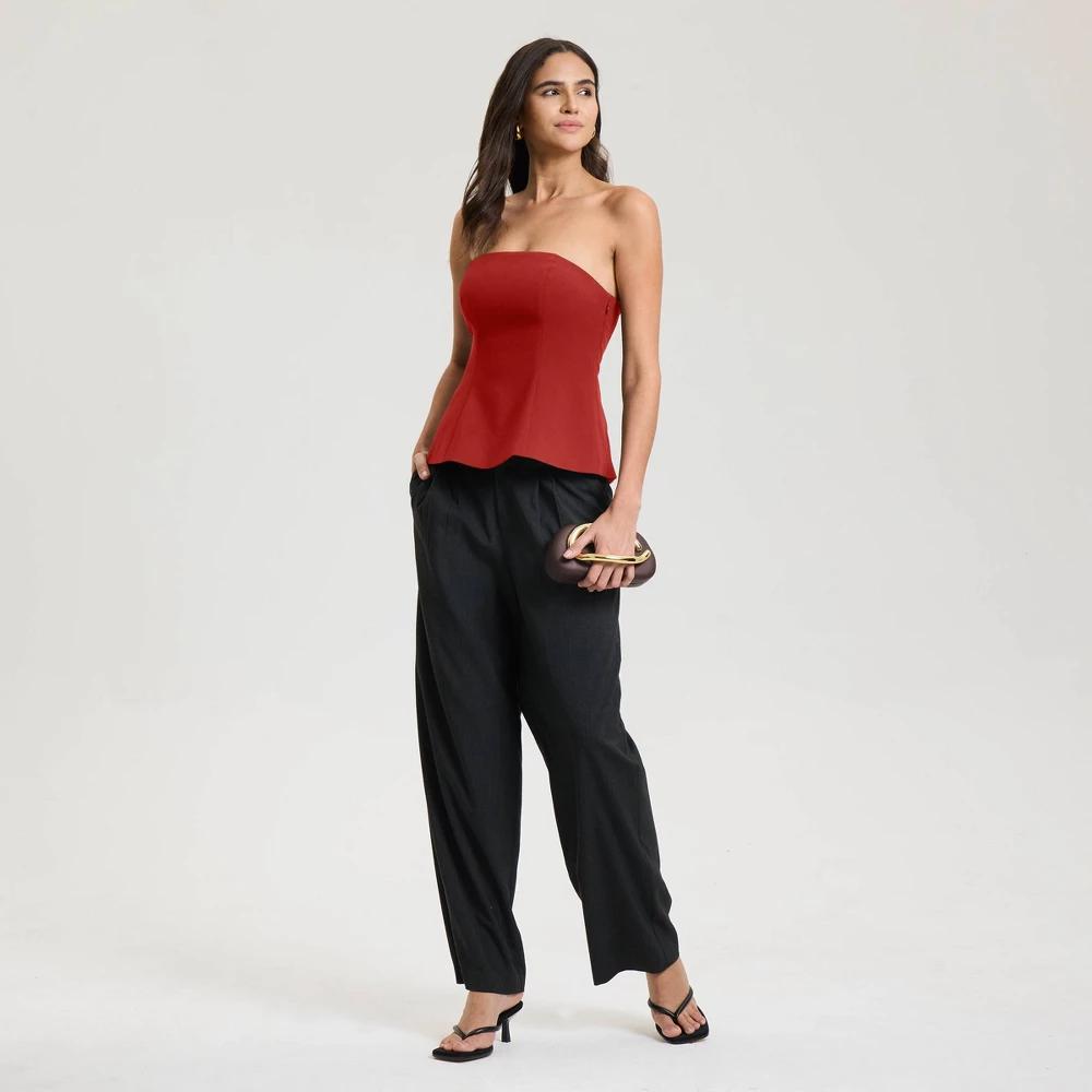 Women's Strapless Sculpted Tube Top - A New Day™ Red Geranium L Product Image