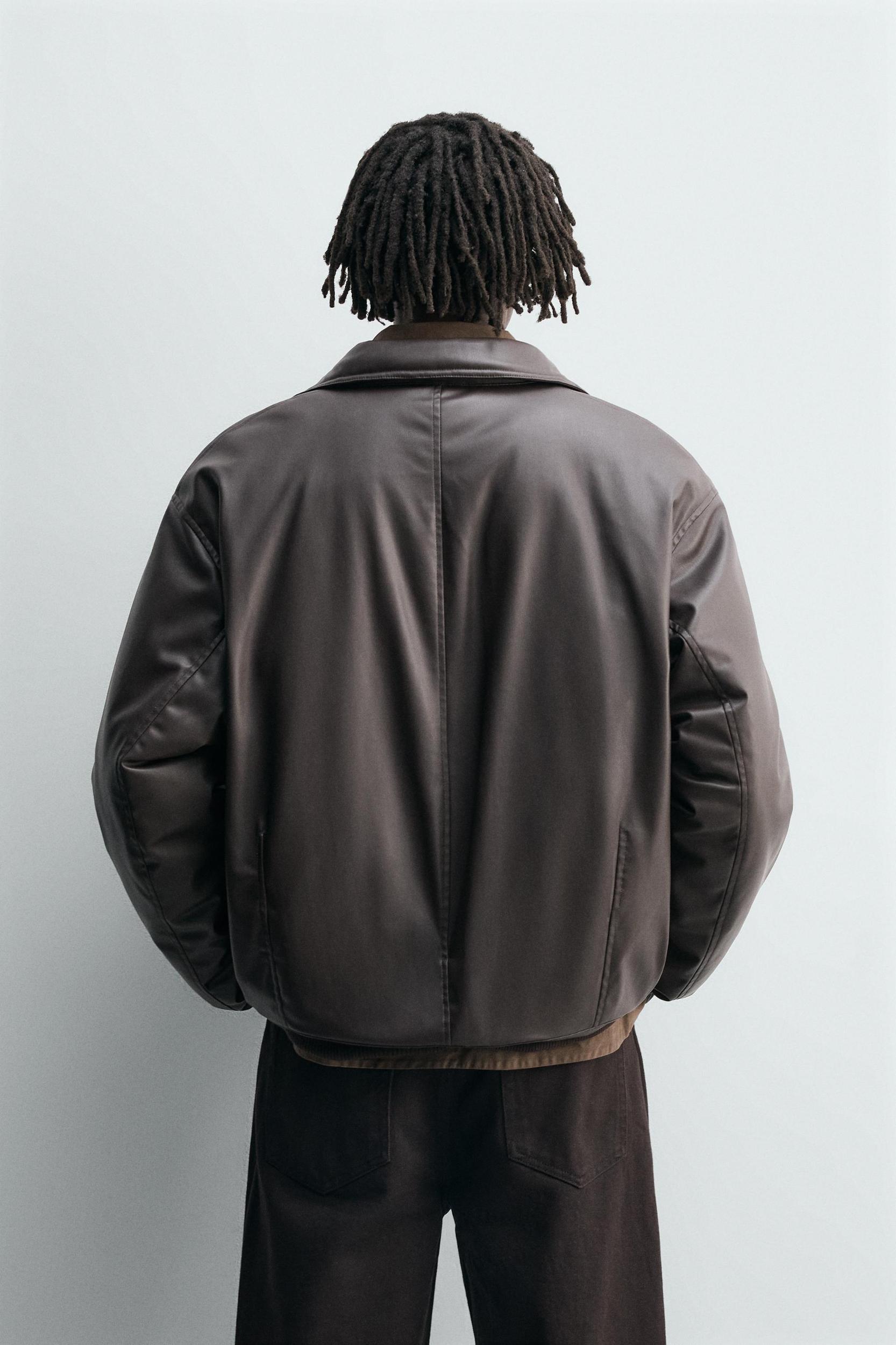 RELAXED FIT FAUX LEATHER JACKET Product Image