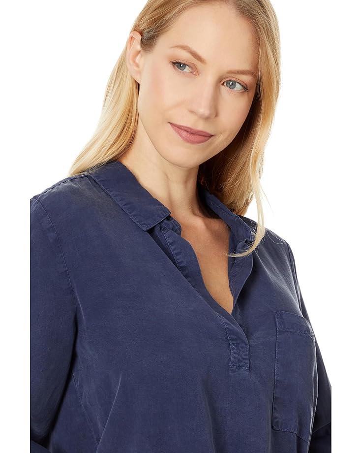 3/4 Sleeve Split Neck Mandarin Tee Product Image