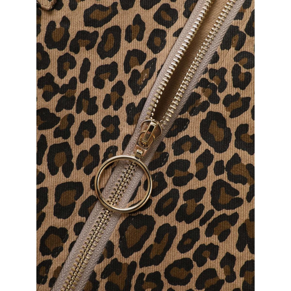 Plus Size Leopard Print O Ring Zipper Dress Leopard Women Elegant Non Deep V-neck Sleeveless Curvy BloomChic 10/M Product Image