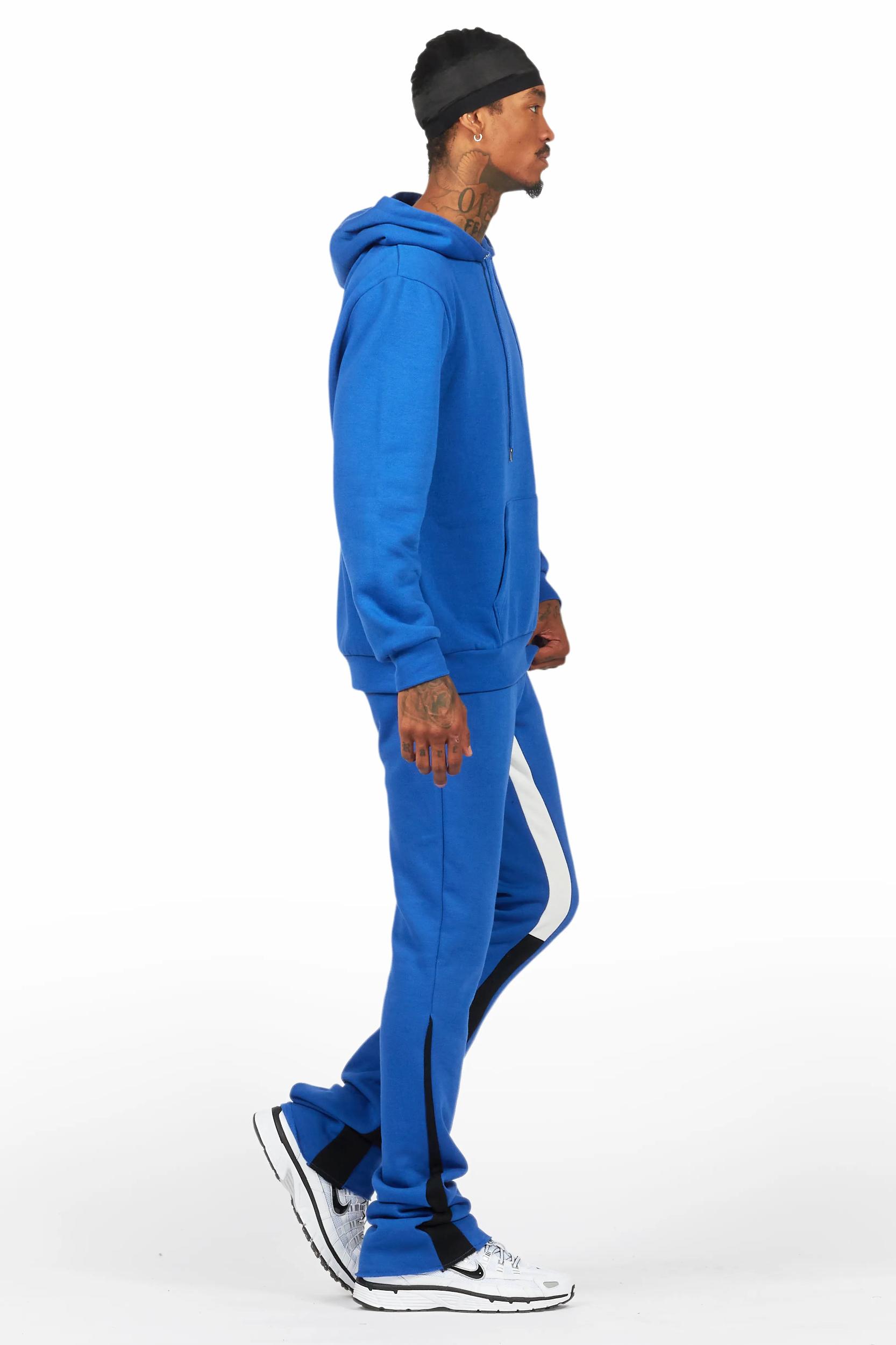 Basic Royal Blue Hoodie/Stacked Flare Track Set Male Product Image