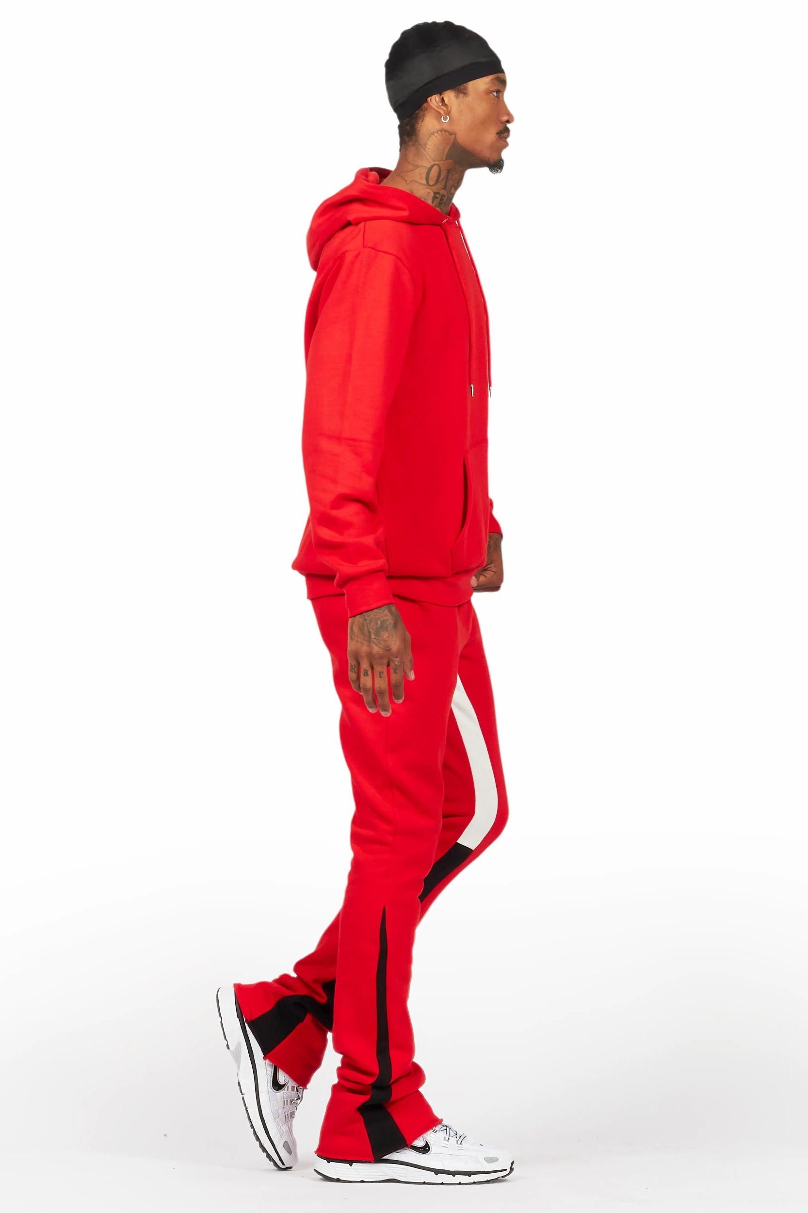 Basic Red Hoodie/Stacked Flare Track Set Male Product Image