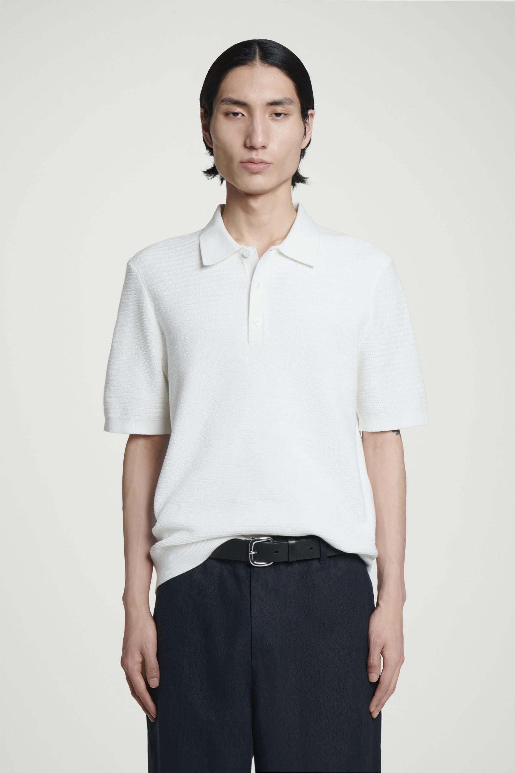 TEXTURED KNITTED COTTON POLO SHIRT Product Image