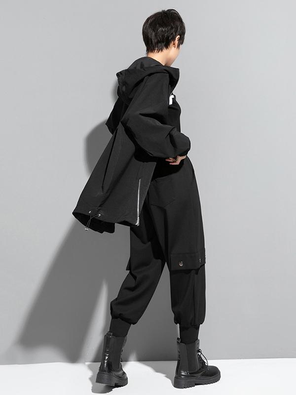 Fashion Irregularity Loose Solid Color Zipper Hooded Outerwear Product Image