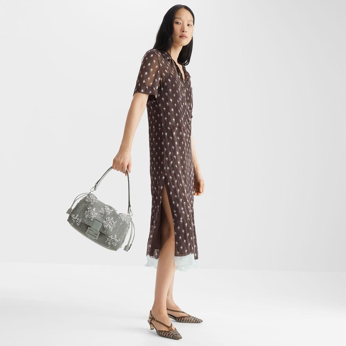 Mamma Baguette MediumMatcha green embroidered Fendi Flower Bouquet bag Product Image