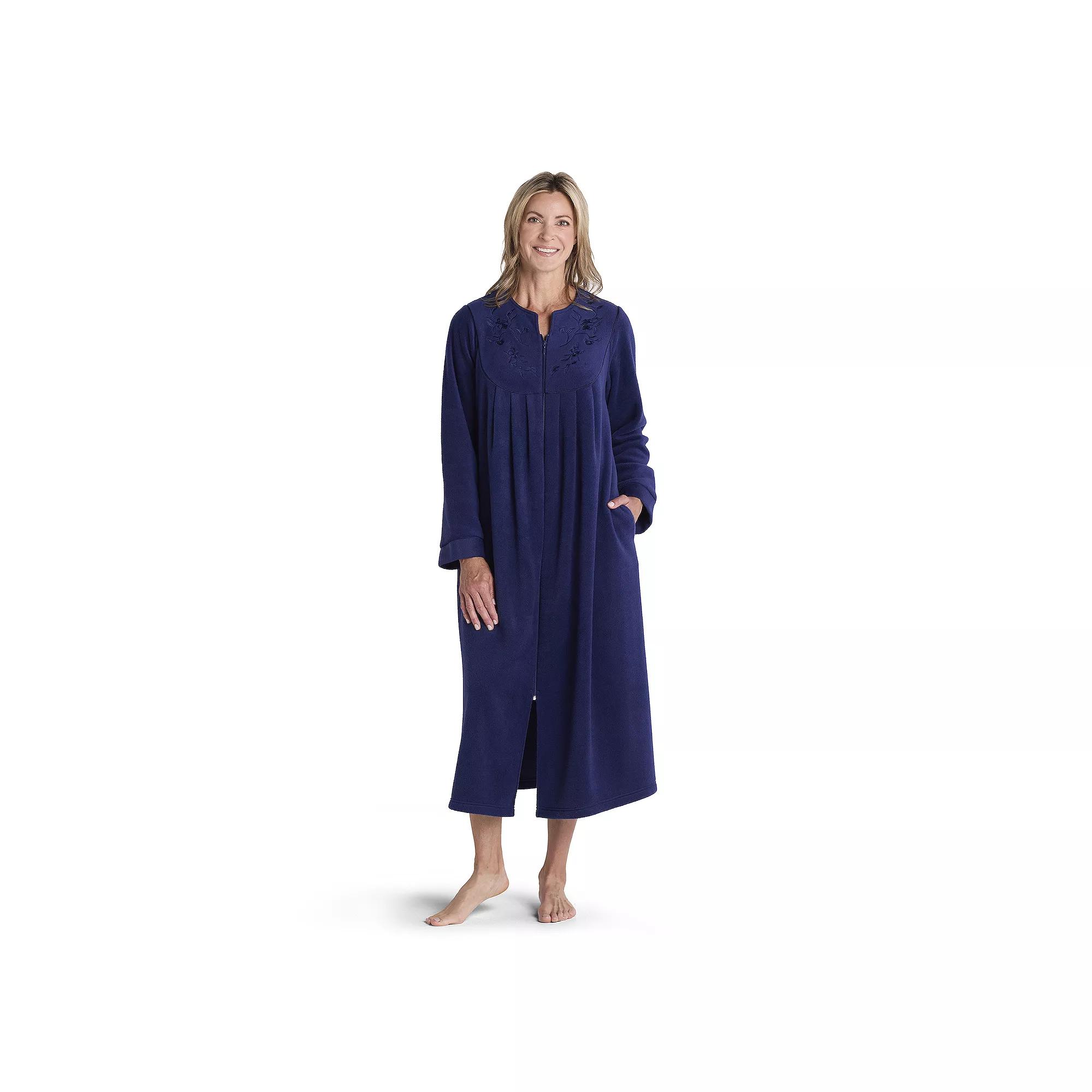 Women's Miss Elaine Essentials Micro Fleece Long Zip Robe, Size: Large, Blue Product Image