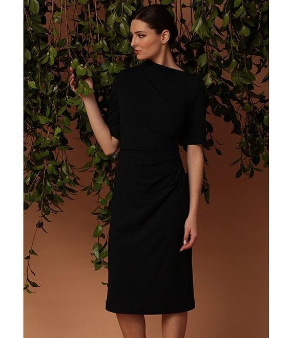 Maggy London Mock Neck Short Sleeve Draped Midi Sheath Dress Product Image