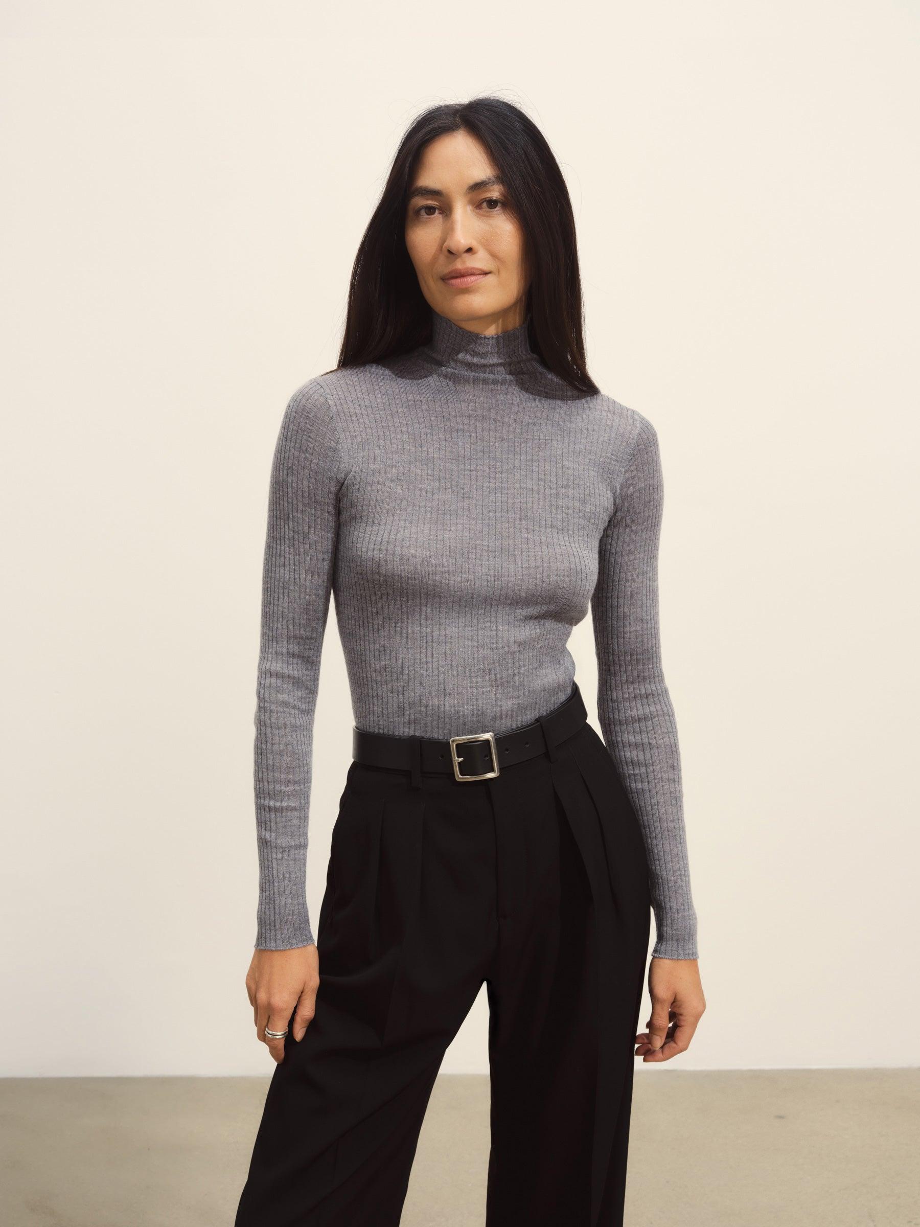 Heather Grey Featherweight Silk Cashmere Turtleneck Product Image