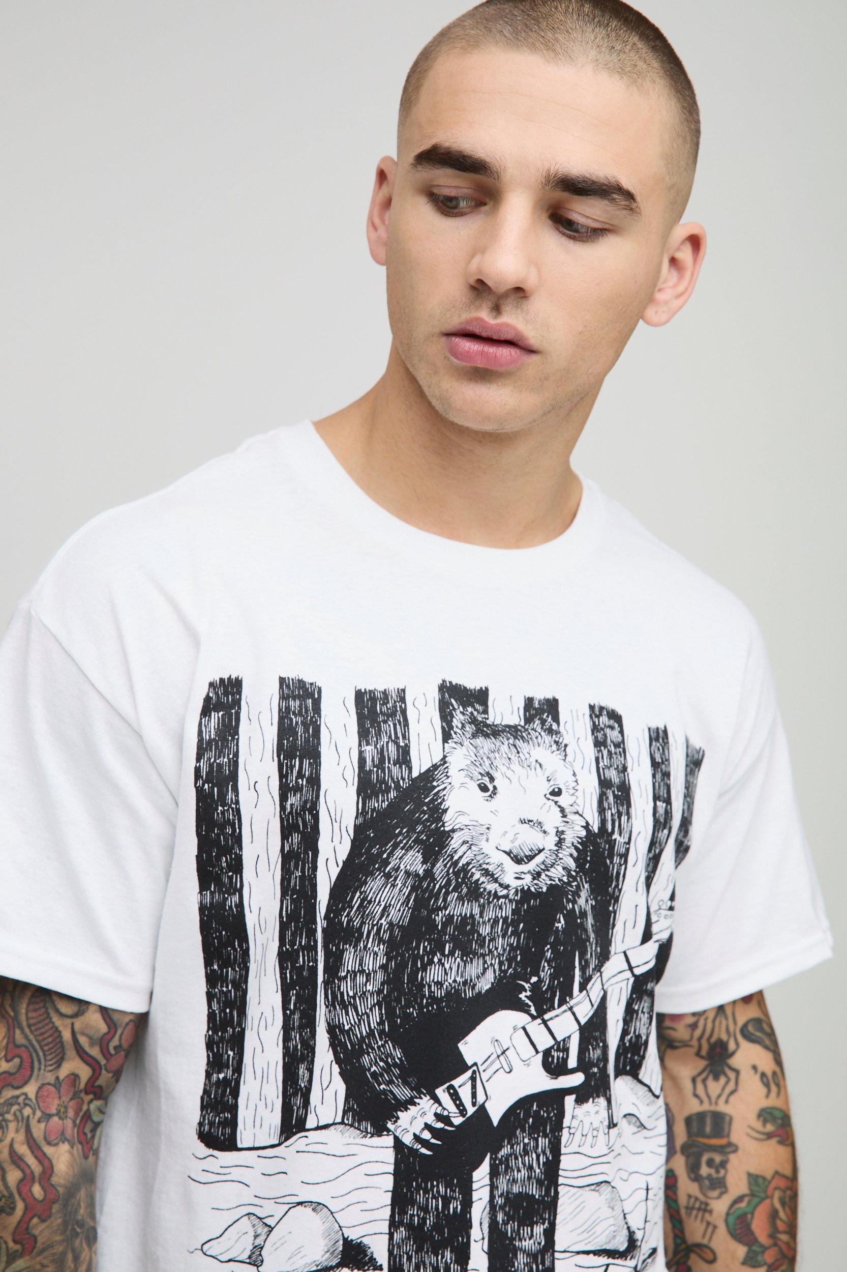 White Oversized The Wombats License Graphic T Shirt | boohooMAN USA Product Image