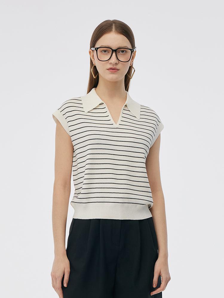 Tencel Stripe Women Cap Sleeve Knit Top Product Image
