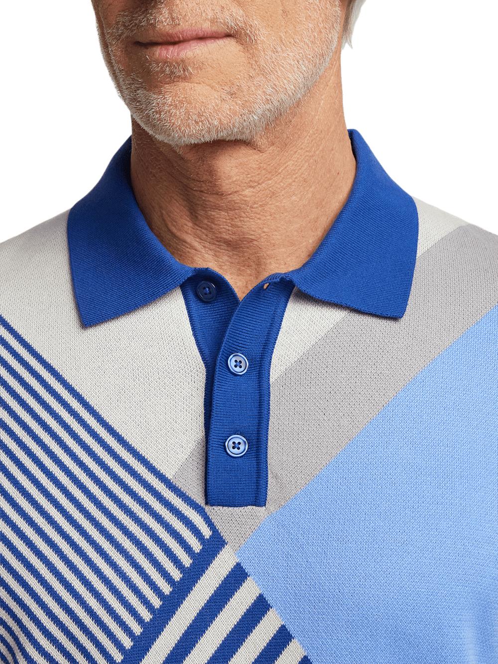 Cotton Three Button Polo - Blue Multi Product Image
