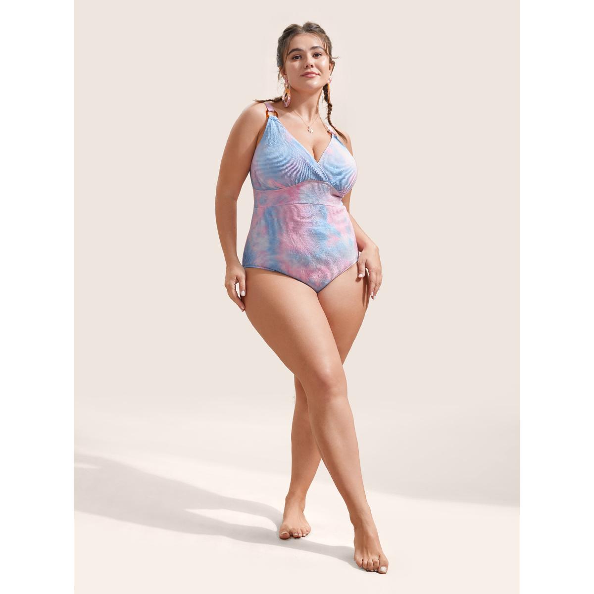 Plus Size Ombre Adjustable Straps Wrap One Piece Swimsuit Women's Swimwear Multicolor Beach Gathered Curve Bathing Suits High stretch One Pieces BloomChic 18-20/2X Product Image