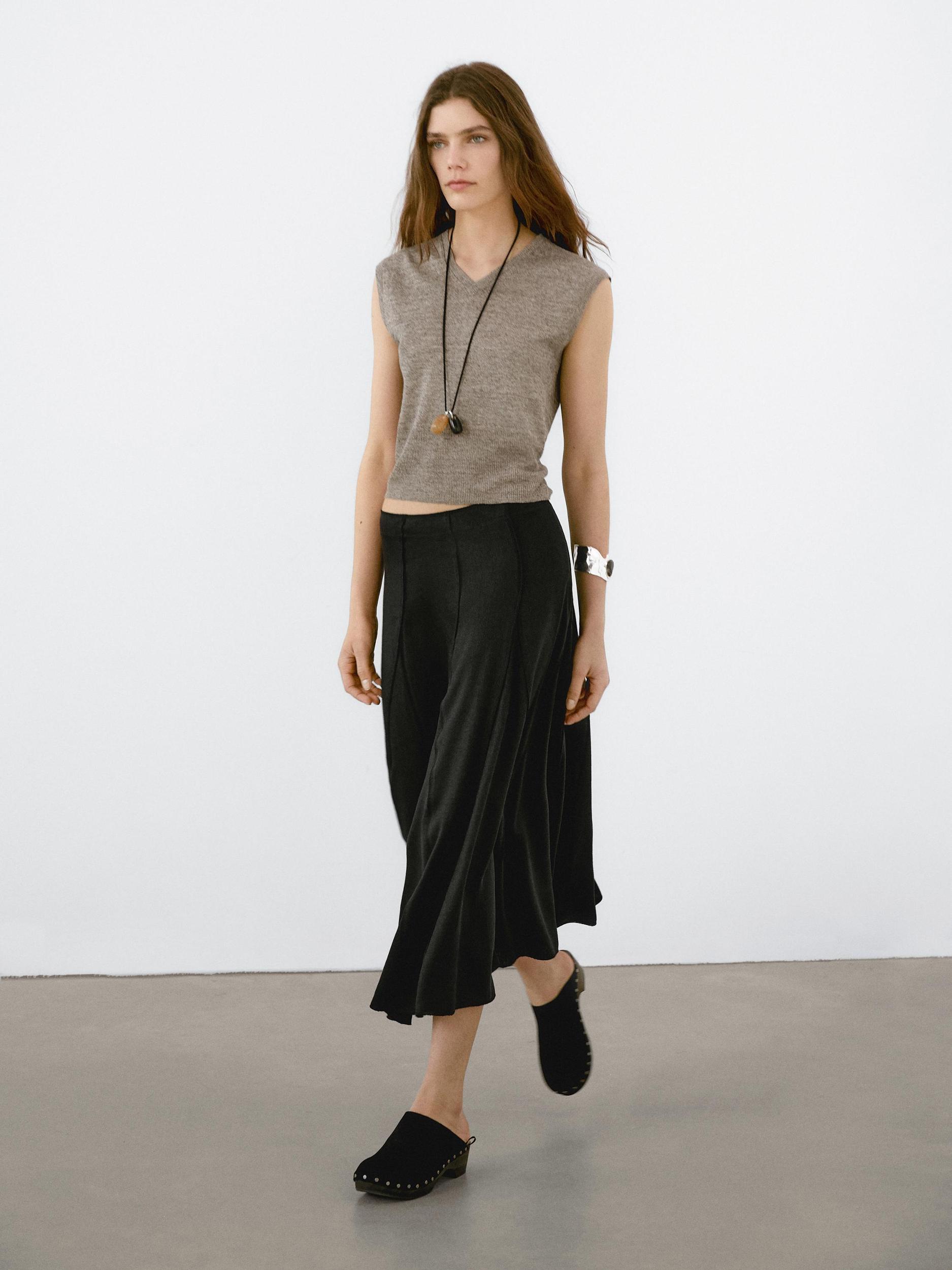 Flared midi skirt with seam details Product Image