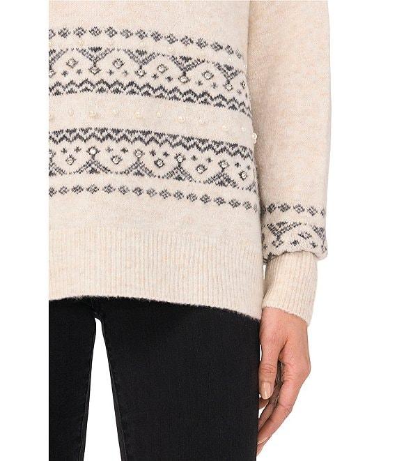CeCe Fair Isle Jersey Knit Crew Neck Dropped Long Sleeve Pullover Sweater Product Image