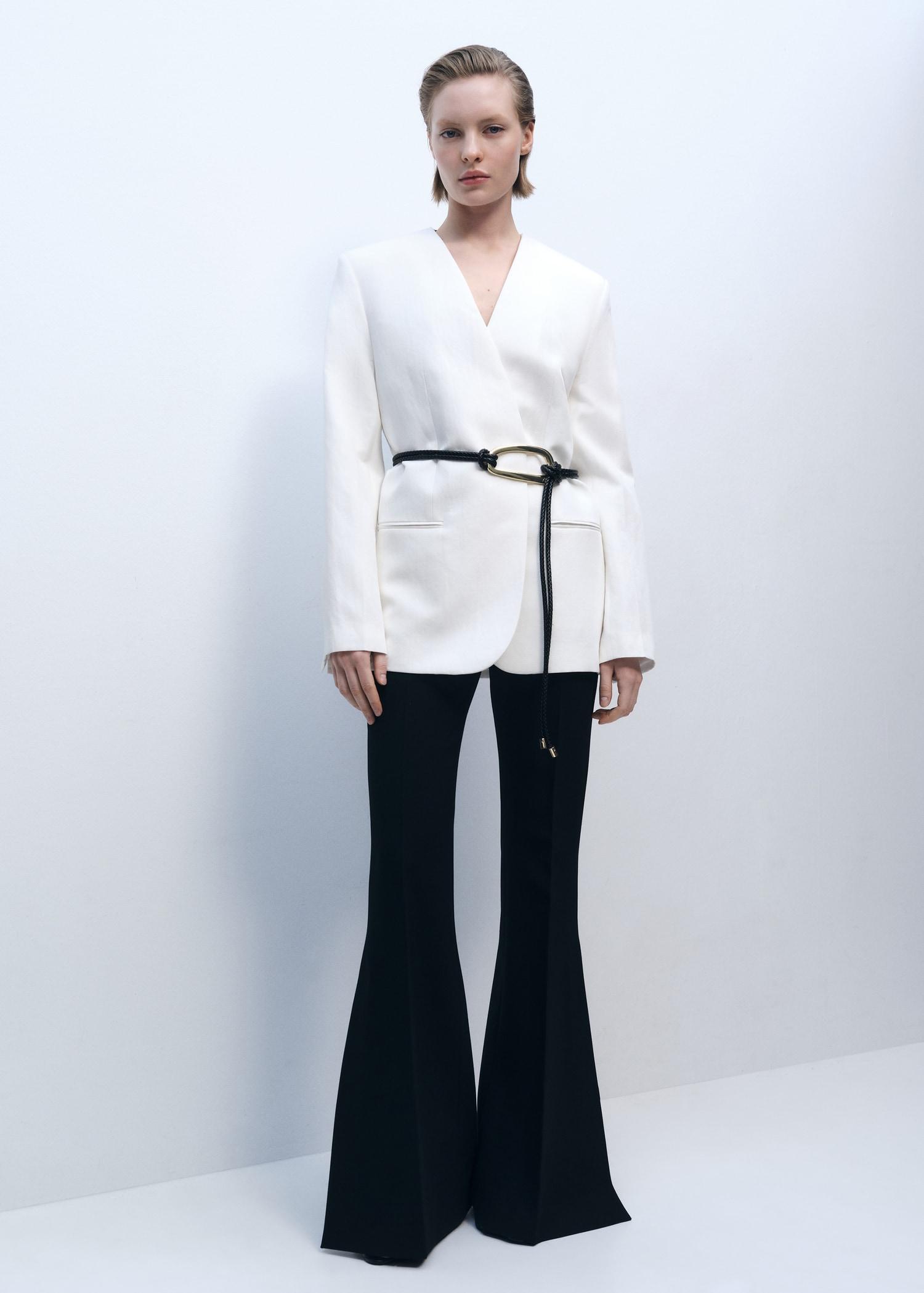 Lyocell and linen-blend blazer - Women | MANGO USA Product Image