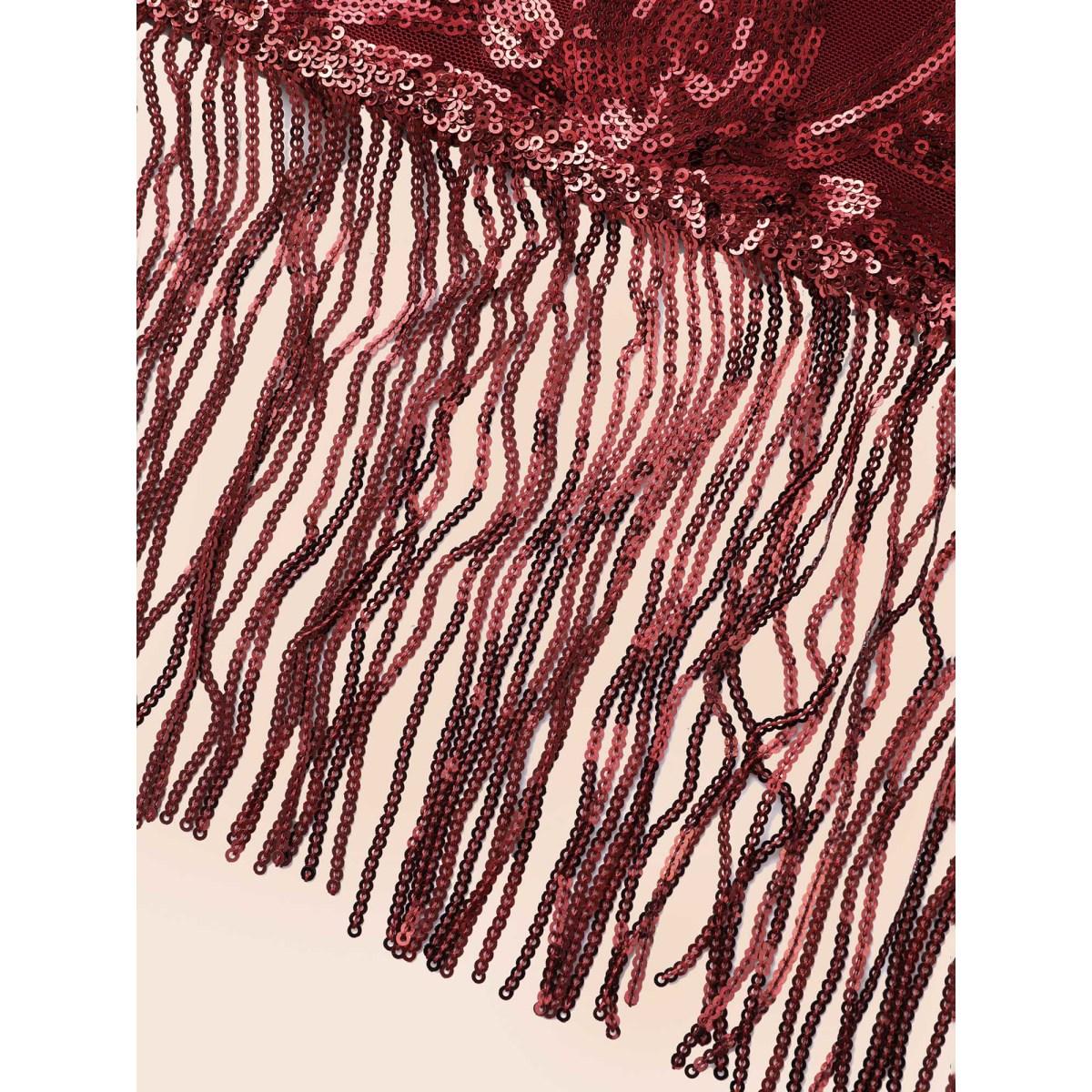 Plus Size Midnight Glamour Fringe Sequins Velvet Midi Dress Scarlet Women Cocktail Texture Party Curvy Bloomchic 30/6X Product Image