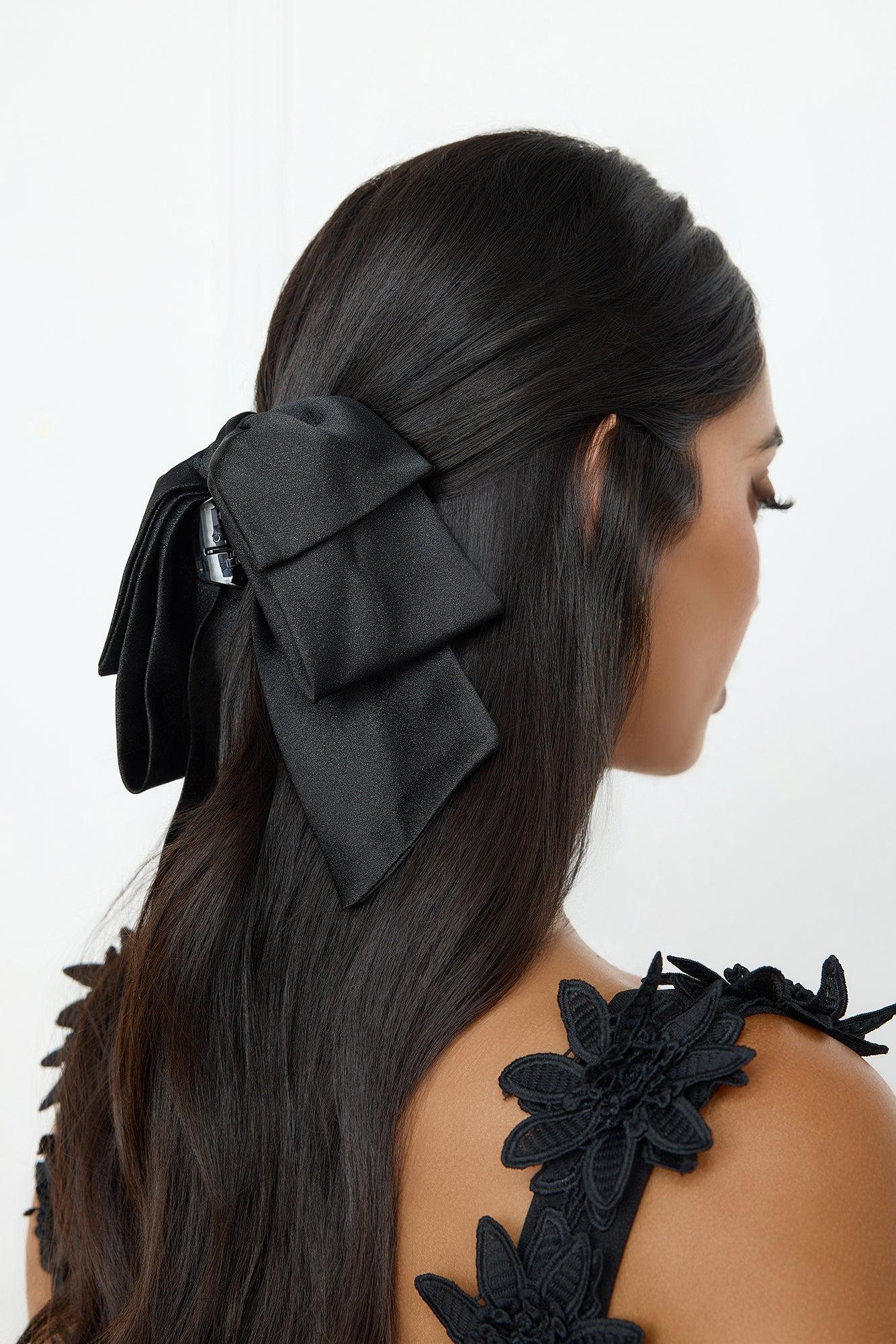 Satin Bow Claw Clip Black Product Image