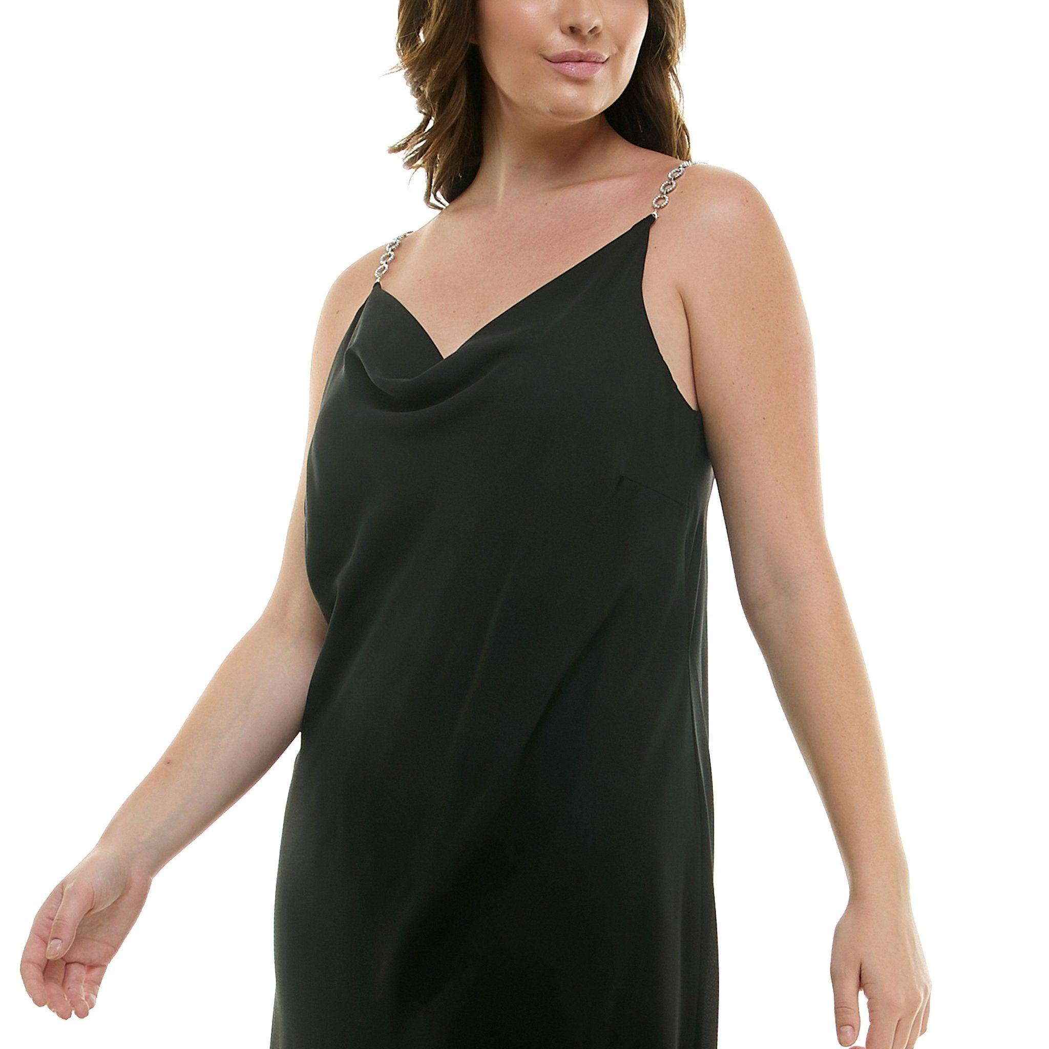 Detachable Chain Trim Strap Cowl Neck Dress, Black - Plus Product Image