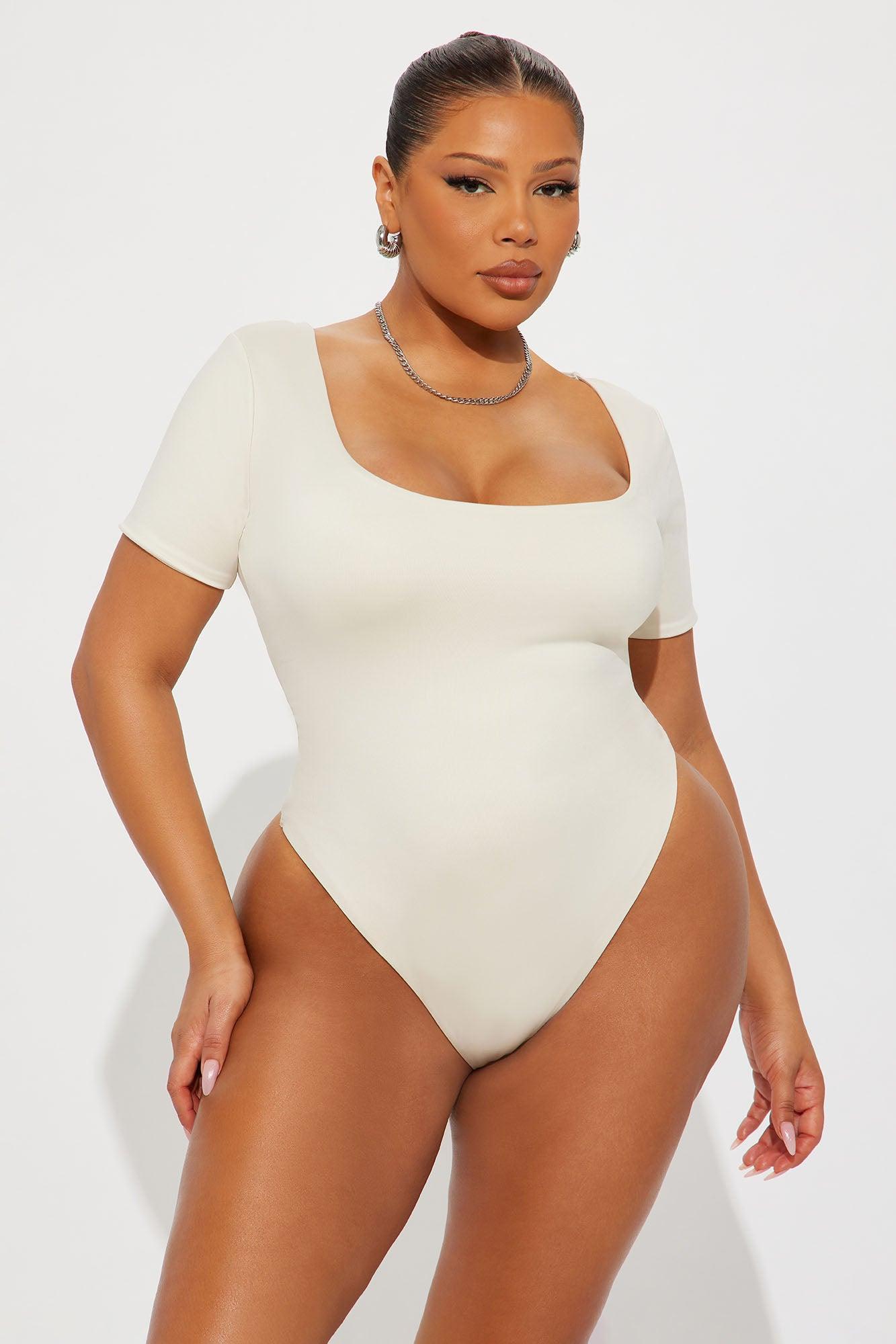 Contour Double Lined Short Sleeve Scoop Neck Bodysuit - Bone Female Product Image