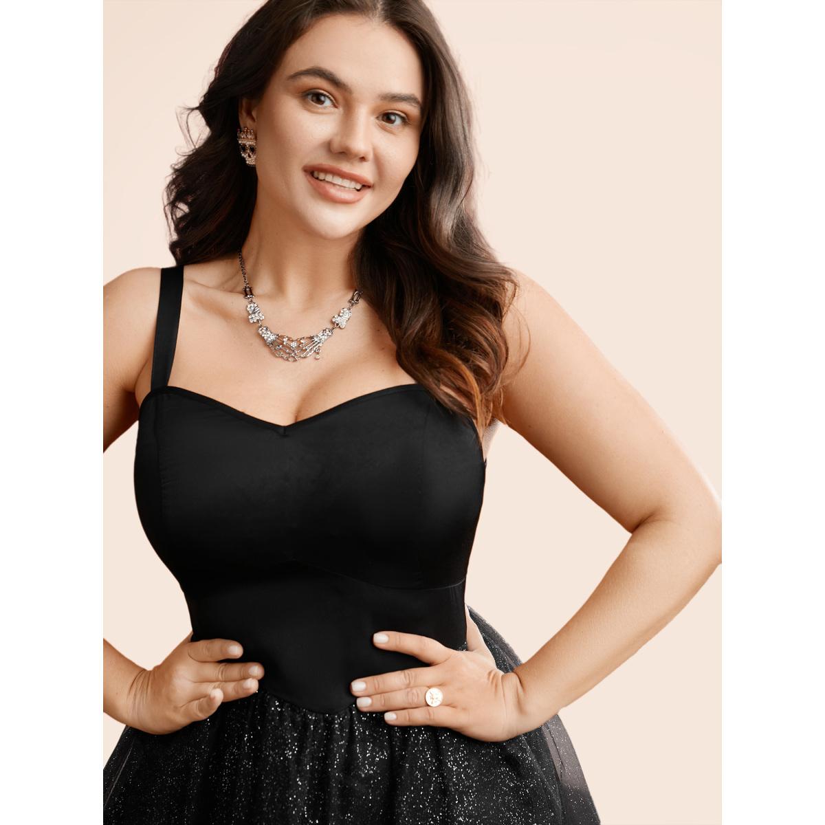 Plus Size Enchanted Shiny Mesh Petal Hem Midi Dress Black Women Cocktail Texture Party Curvy Bloomchic 14-16/1X Product Image