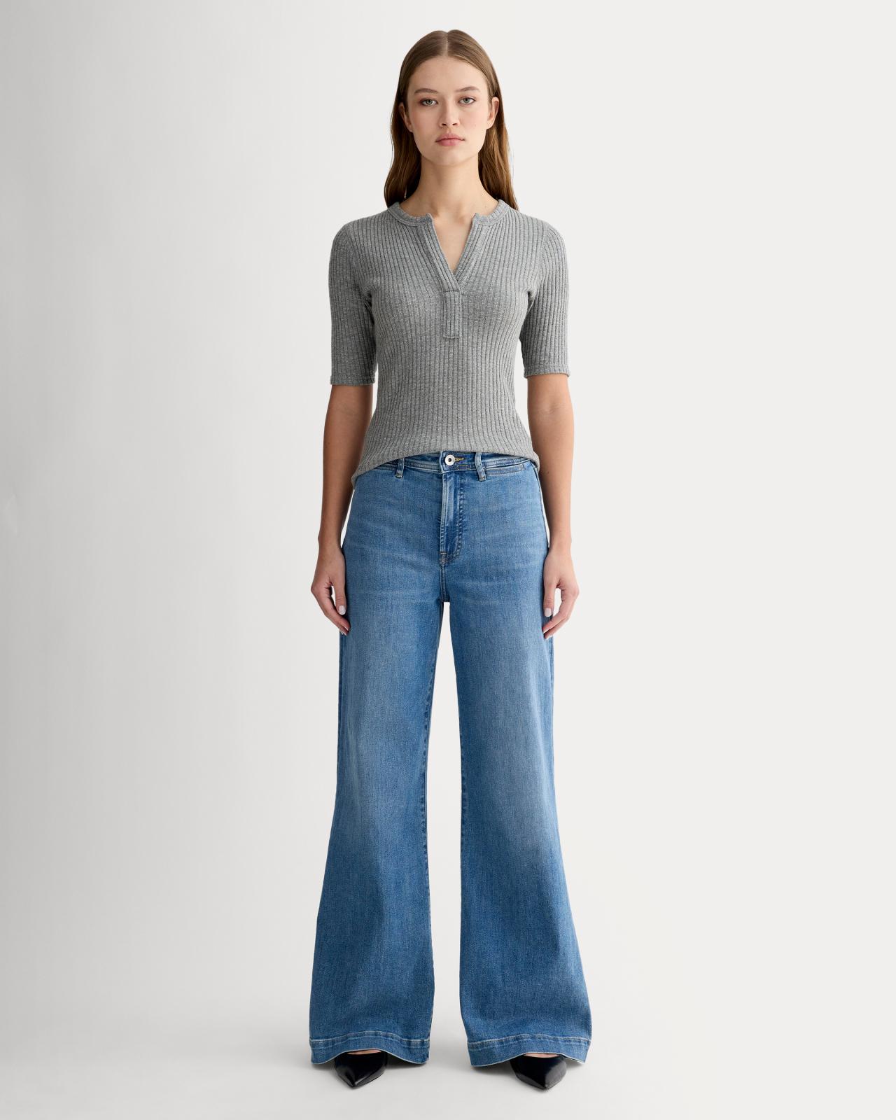 The Rib-Knit Short-Sleeve Henley Product Image