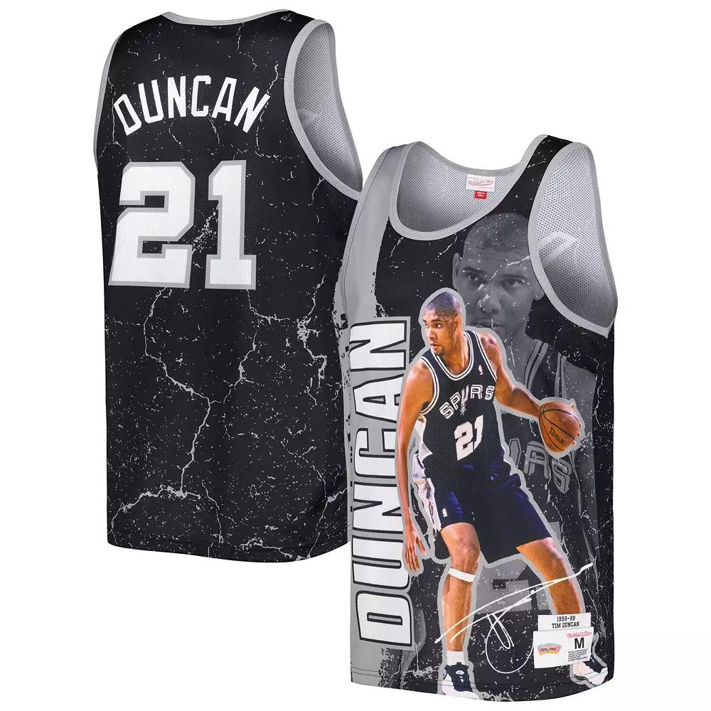 Men's Mitchell & Ness Tim Duncan Black San Antonio Spurs 1998-99 Hardwood Classics Player Burst Tank Top, Size: Large Product Image