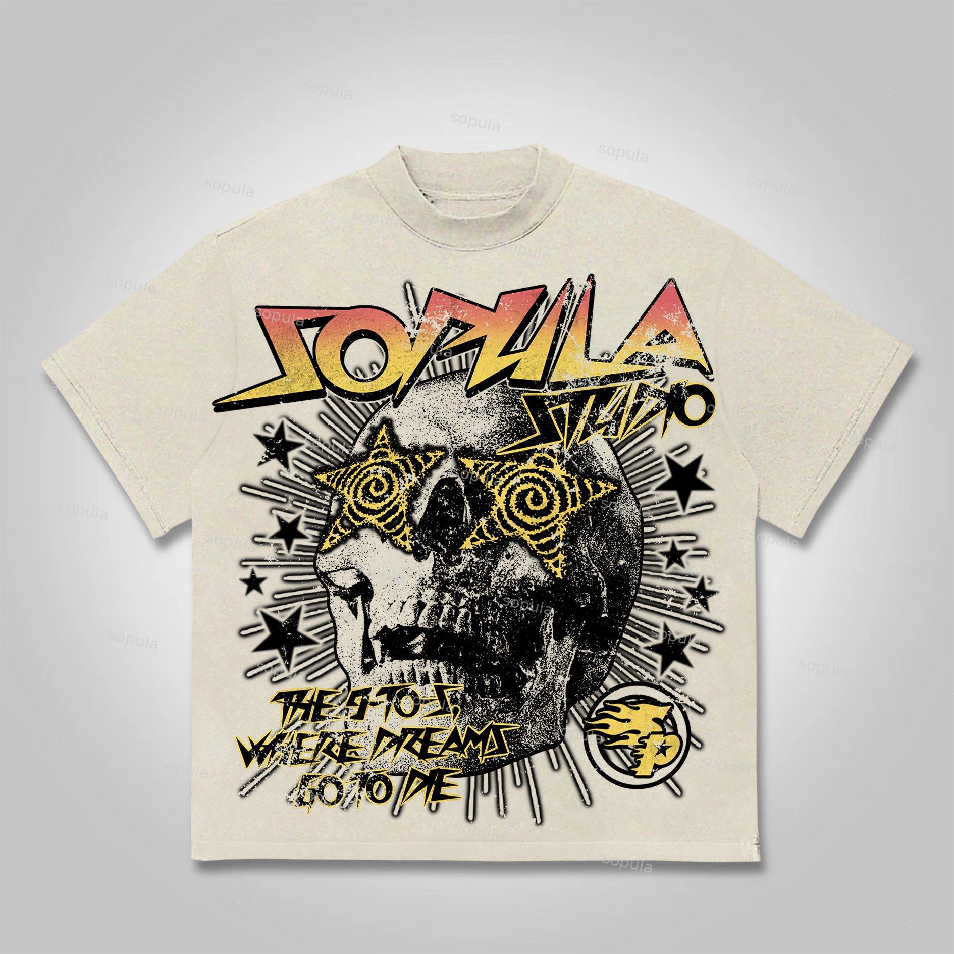 Sopula The 9-To-5, Where Dreams Go To Die Vintage Skull Graphics Cotton T-Shirt Product Image