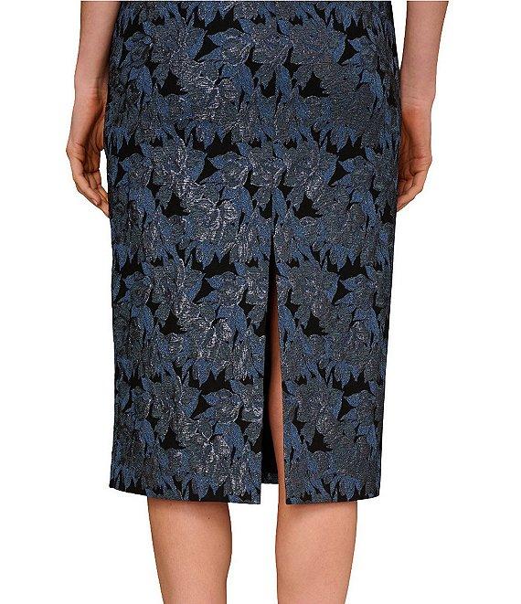 Aidan Mattox Stretch Jacquard Square Neck Pleated Sheath Midi Dress Product Image