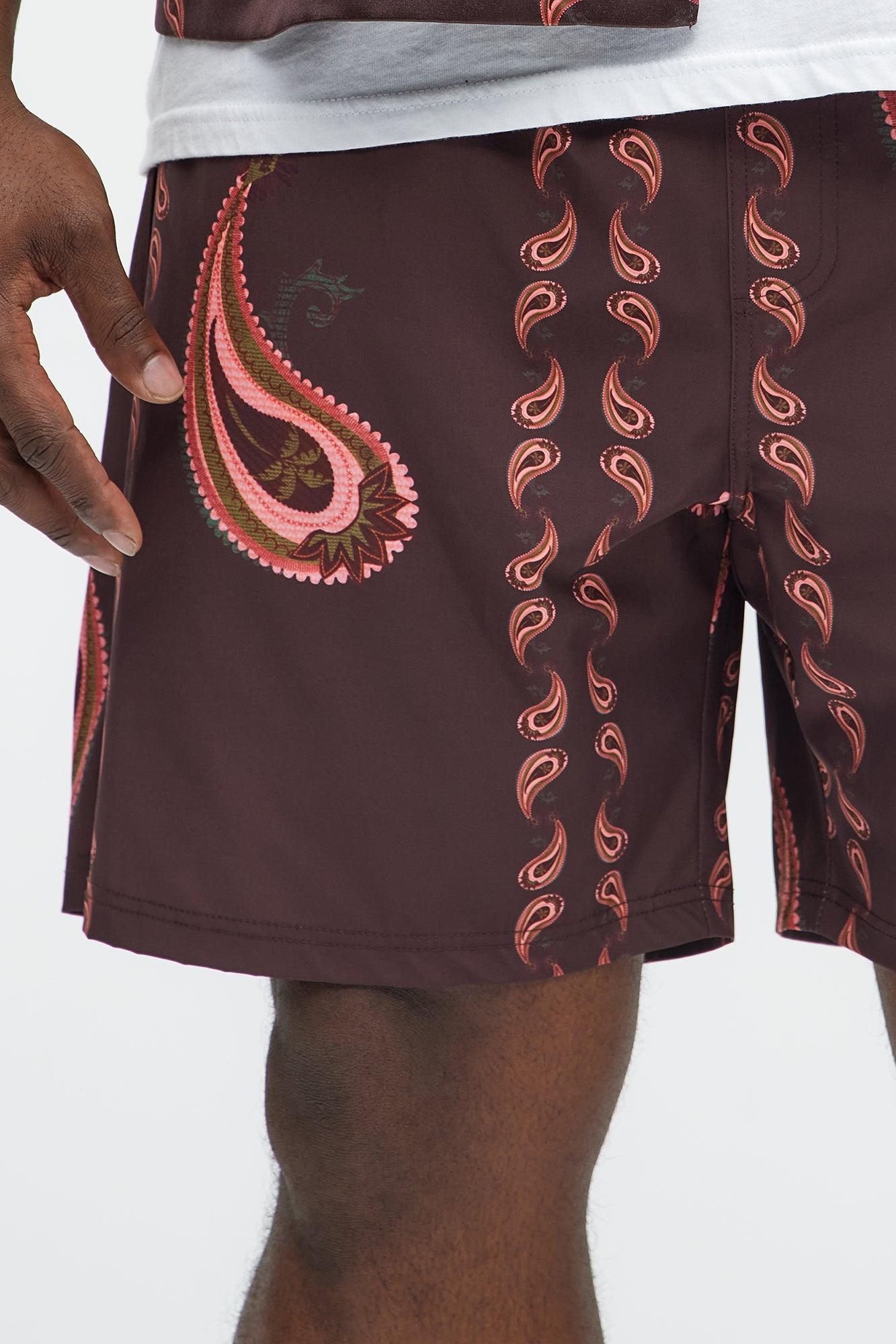 Palm Paisley Print Swim Classic Trunk - Burgundy Product Image