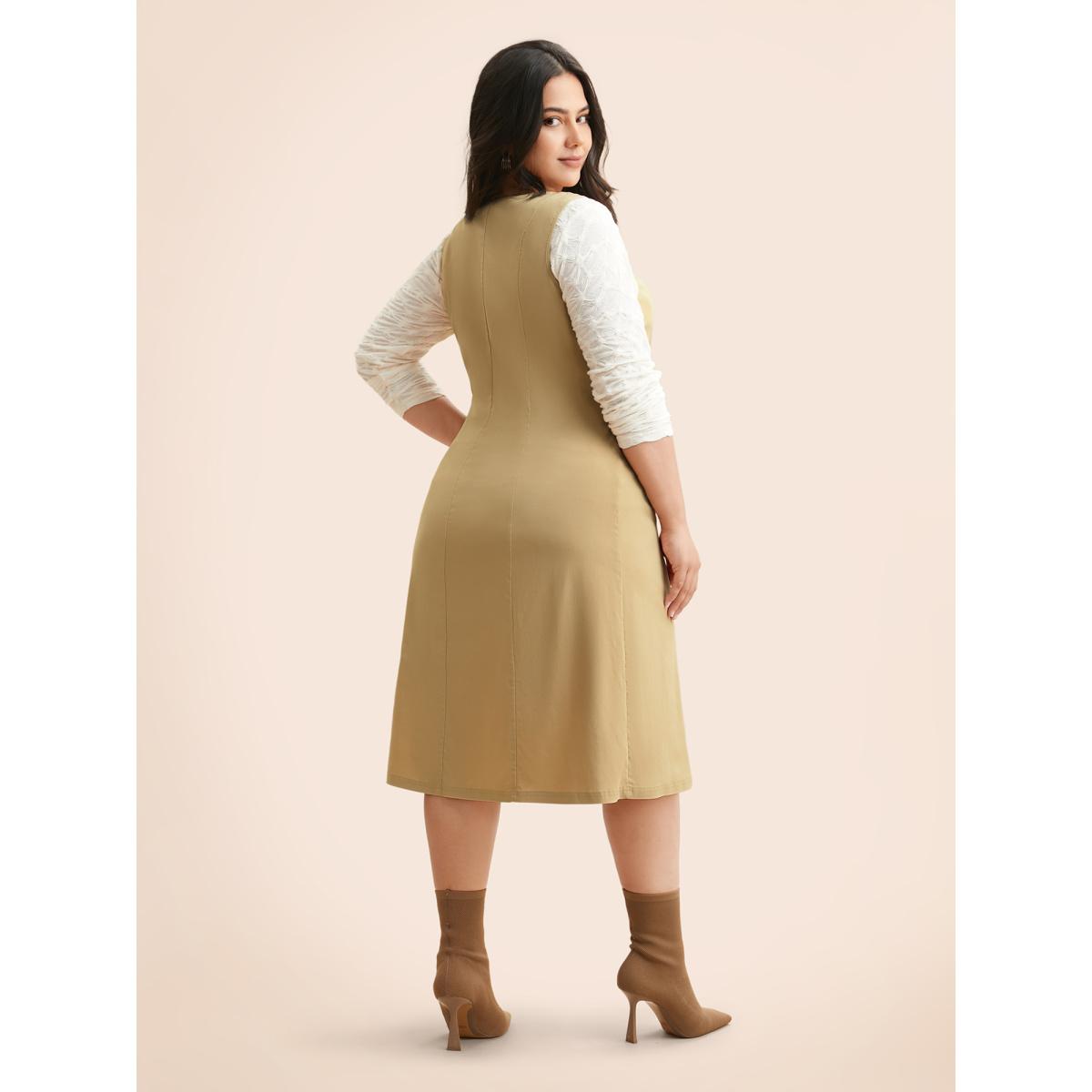 Plus Size Round Neck Metal Chain Detail Tank Dress Champagne Women Elegant Non Round Neck Sleeveless Curvy BloomChic 18-20/2X Product Image