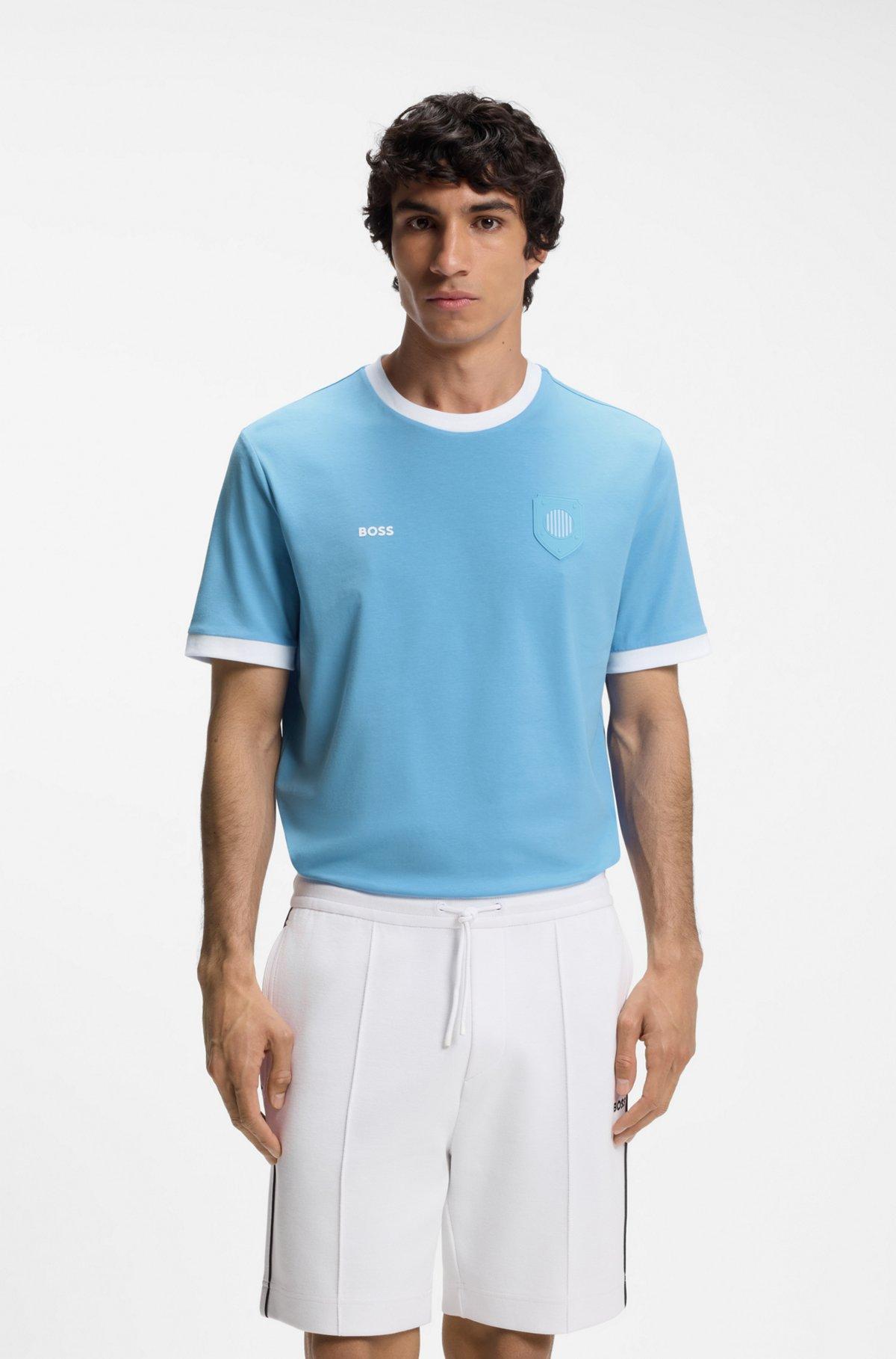 Stretch-cotton T-shirt with country flag and logo Product Image