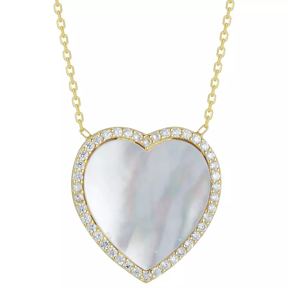 Sunkissed Sterling Cubic Zirconia & Mother-of-Pearl Heart Necklace, Women's, Size: 18", Gold Tone Product Image