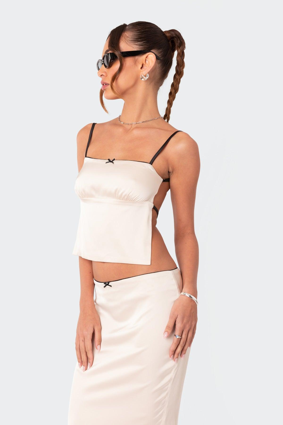 Satin Effect Open Back Top Product Image