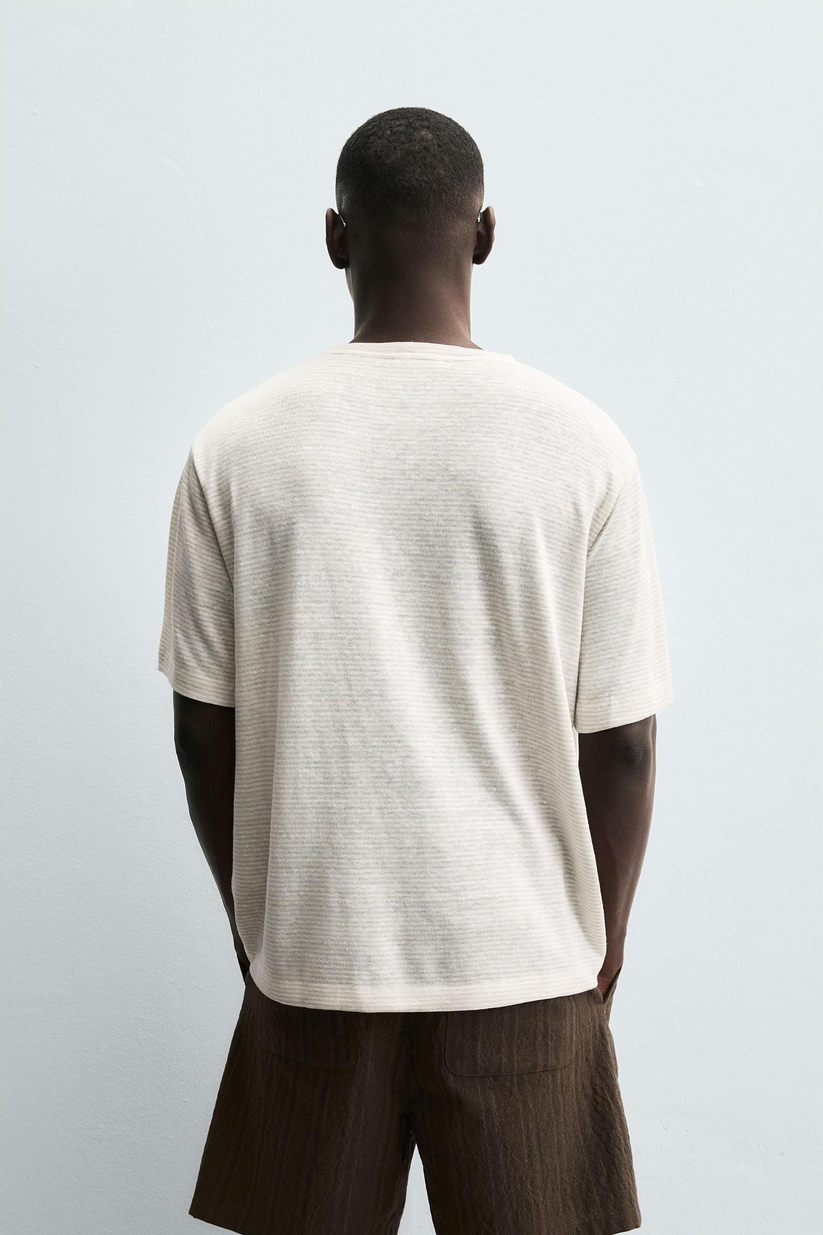 HEMP-VISCOSE STRIPED T-SHIRT Product Image