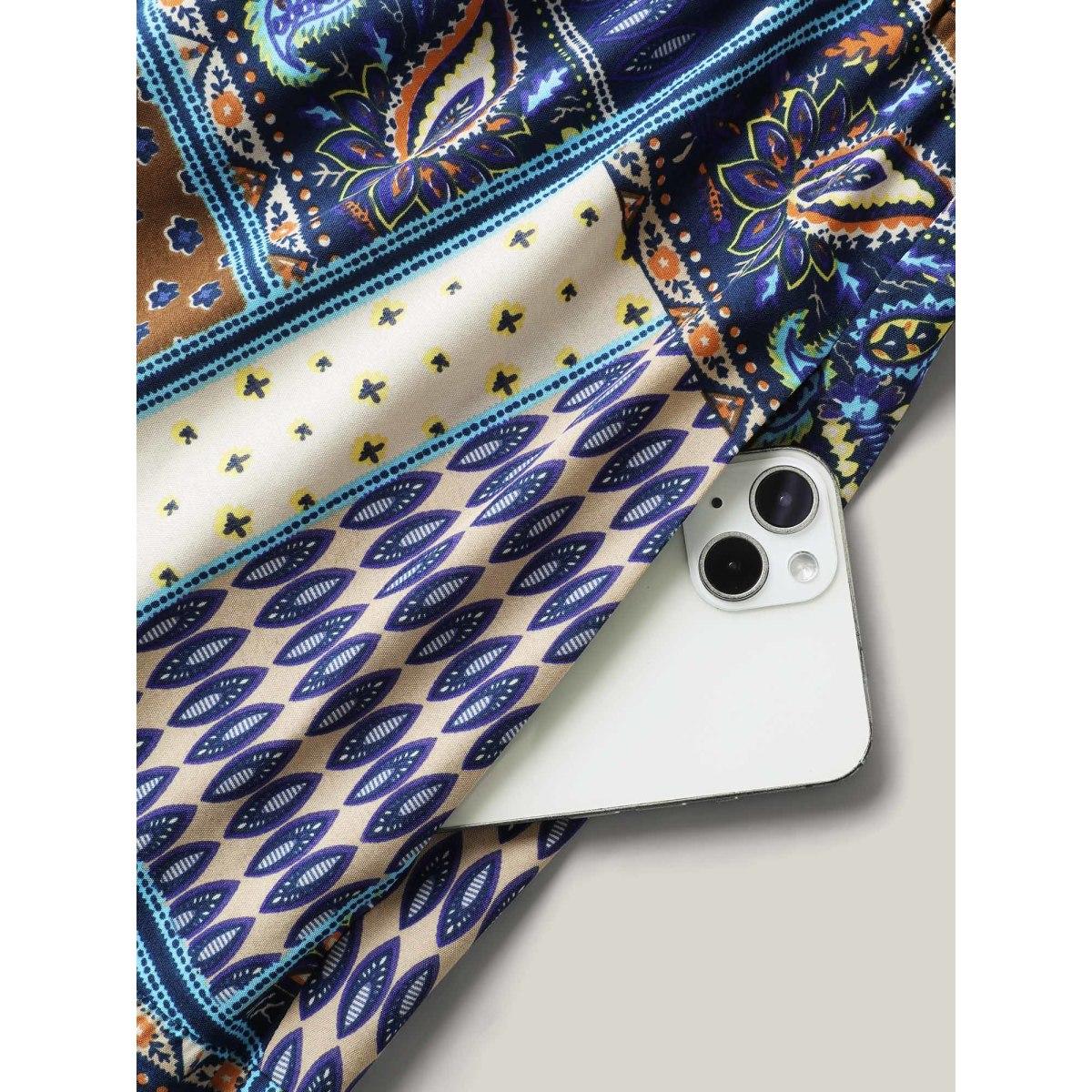 Plus Size Boho Print Webbed Neck Midi Dress Navy Women V-neck Sleeveless Curvy BloomChic 14-16/1X Product Image