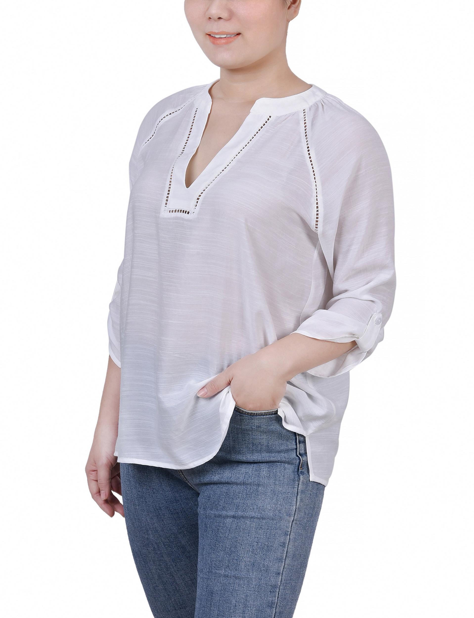 White Raglan Sleeve Split Neck Blouse Product Image