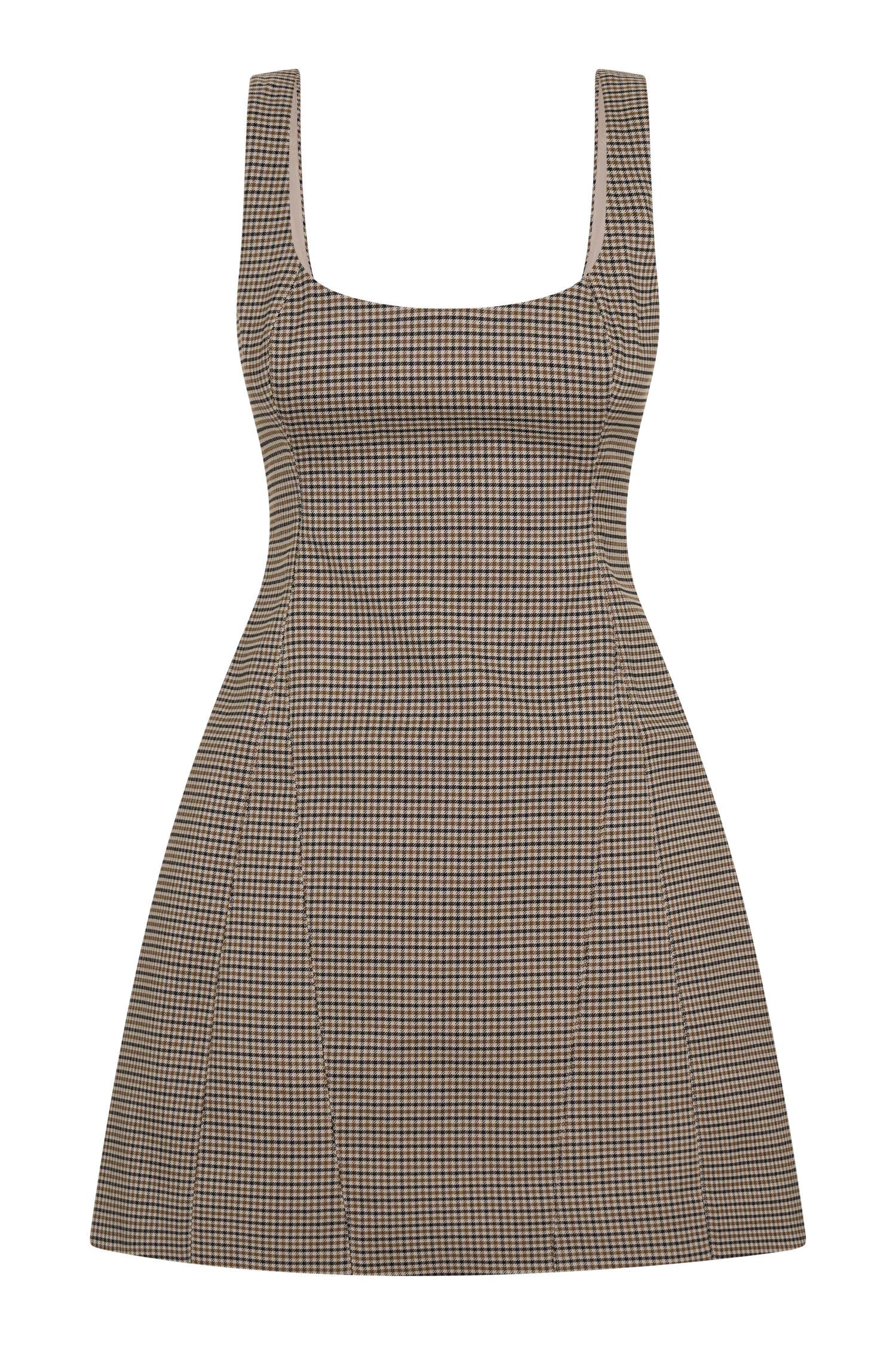 Beth Mini Dress - Tan Check Product Image