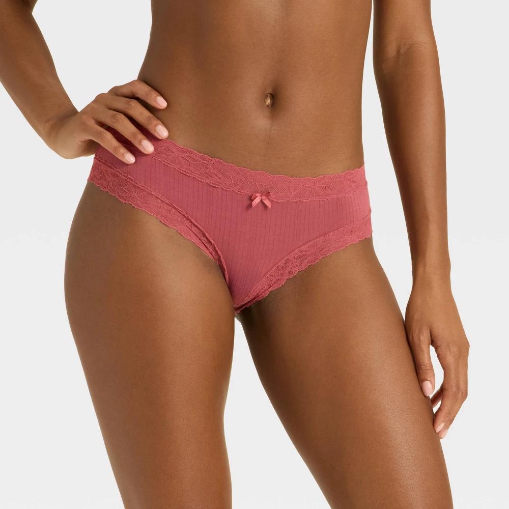 Women's Modal Blend Cheeky Underwear with Lace - Auden™ Rose S Product Image