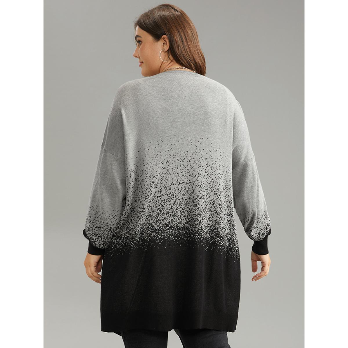 Plus Size Ombre Asymmetrical Open Front Cardigan DarkGray Women Casual Loose Long Sleeve Everyday Cardigans BloomChic 14-16/1X Product Image