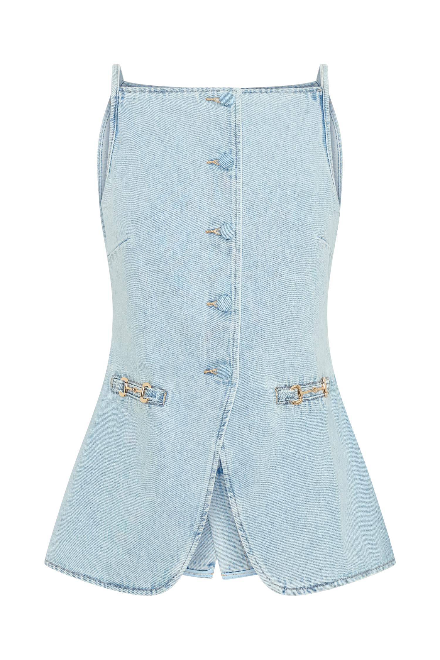Ashton Sleeveless Button Denim Top - Light Blue Product Image
