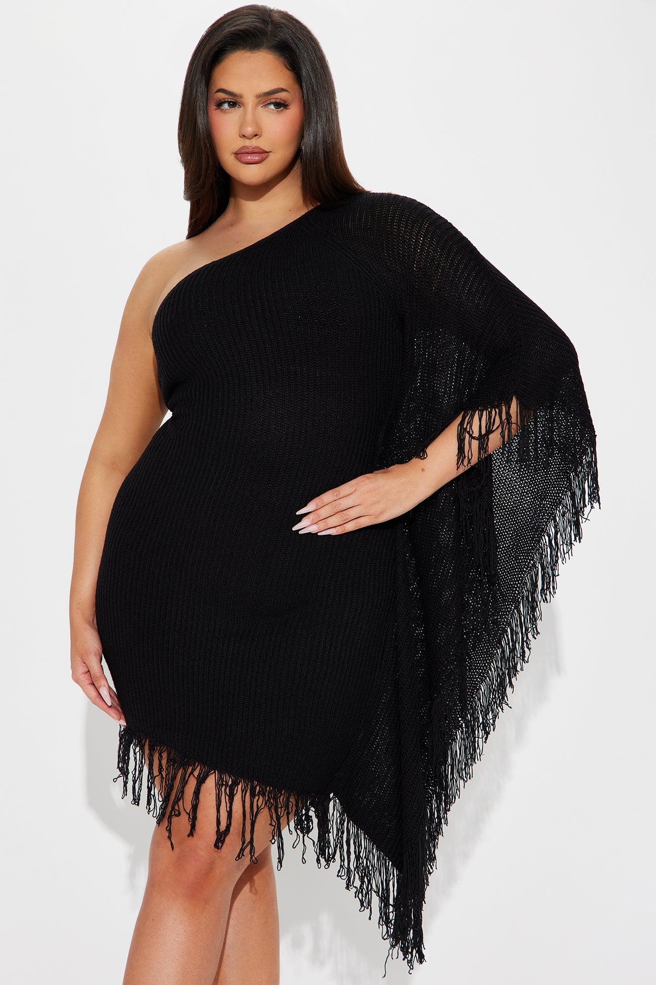 Taylor Solid Fringe Knit Mini Dress - Black Product Image