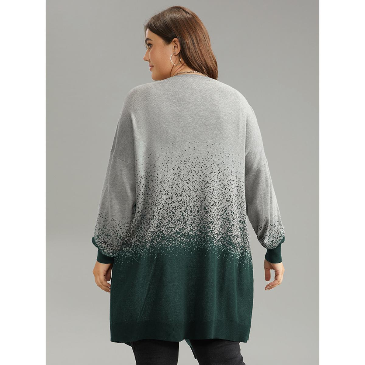 Plus Size Ombre Asymmetrical Open Front Cardigan DarkGreen Women Casual Loose Long Sleeve Everyday Cardigans BloomChic 26/4X Product Image