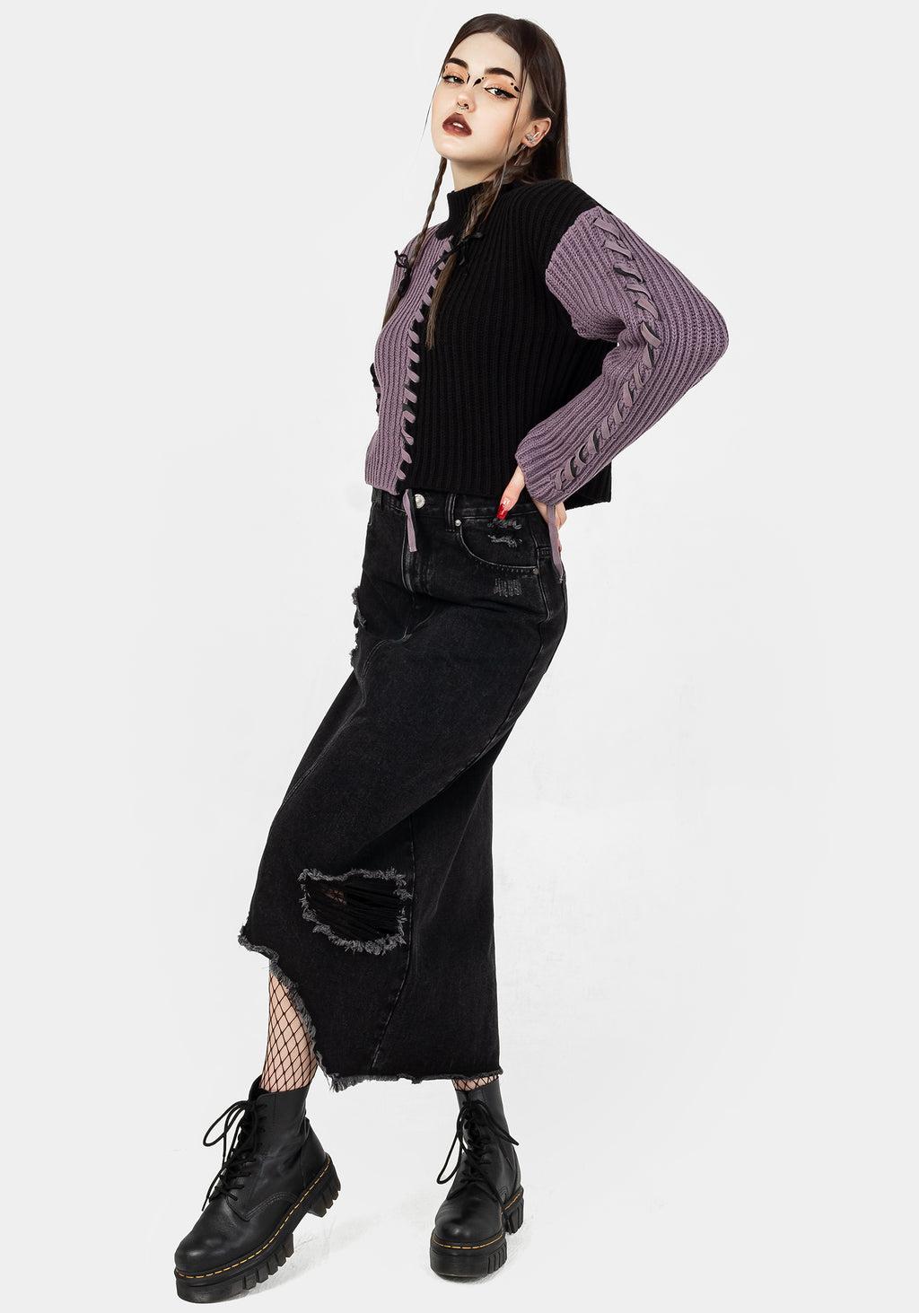 Ursula Distressed Denim Midaxi Skirt Product Image