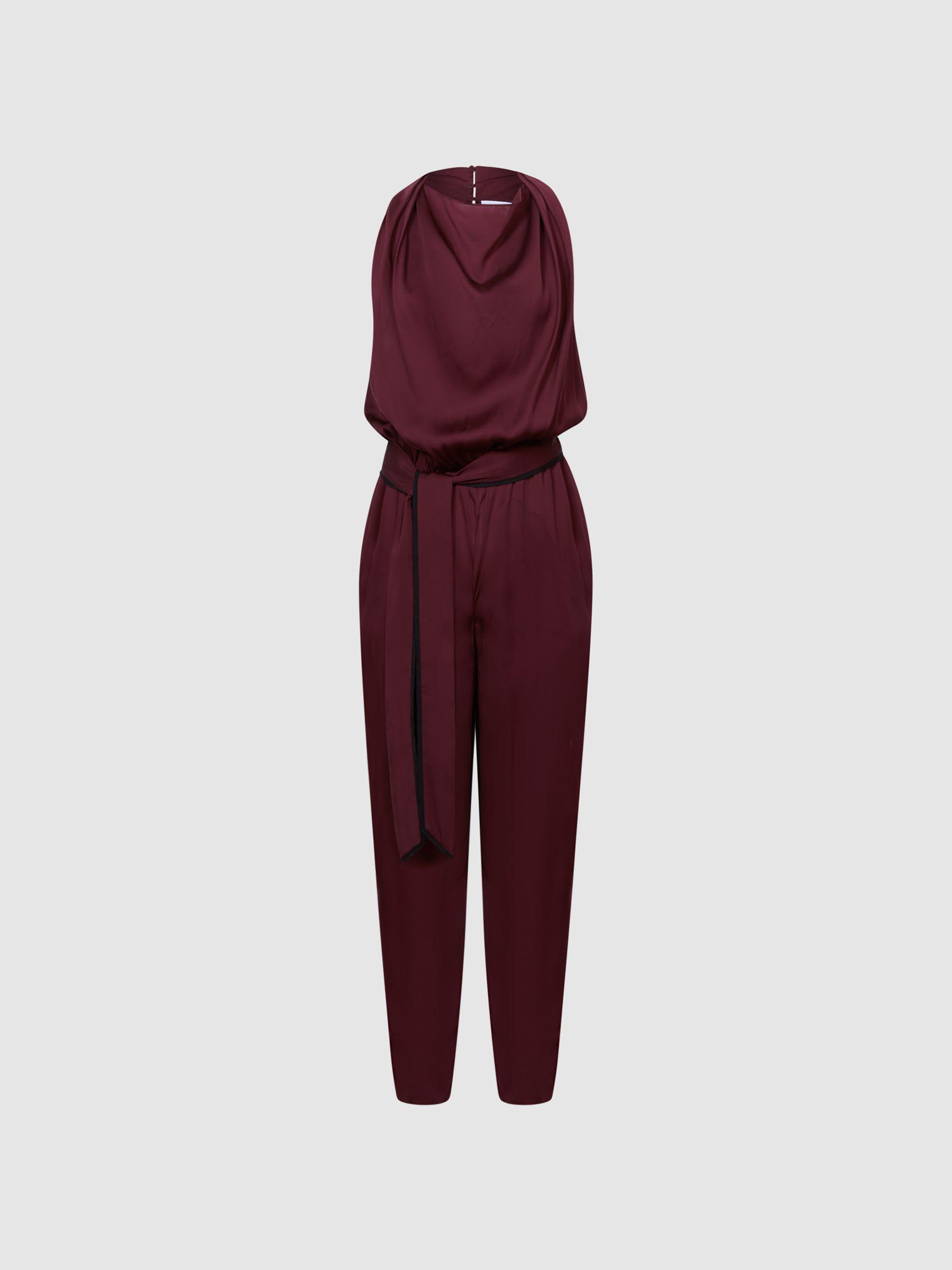 Bow-Back Jumpsuit in Burgundy Red Product Image