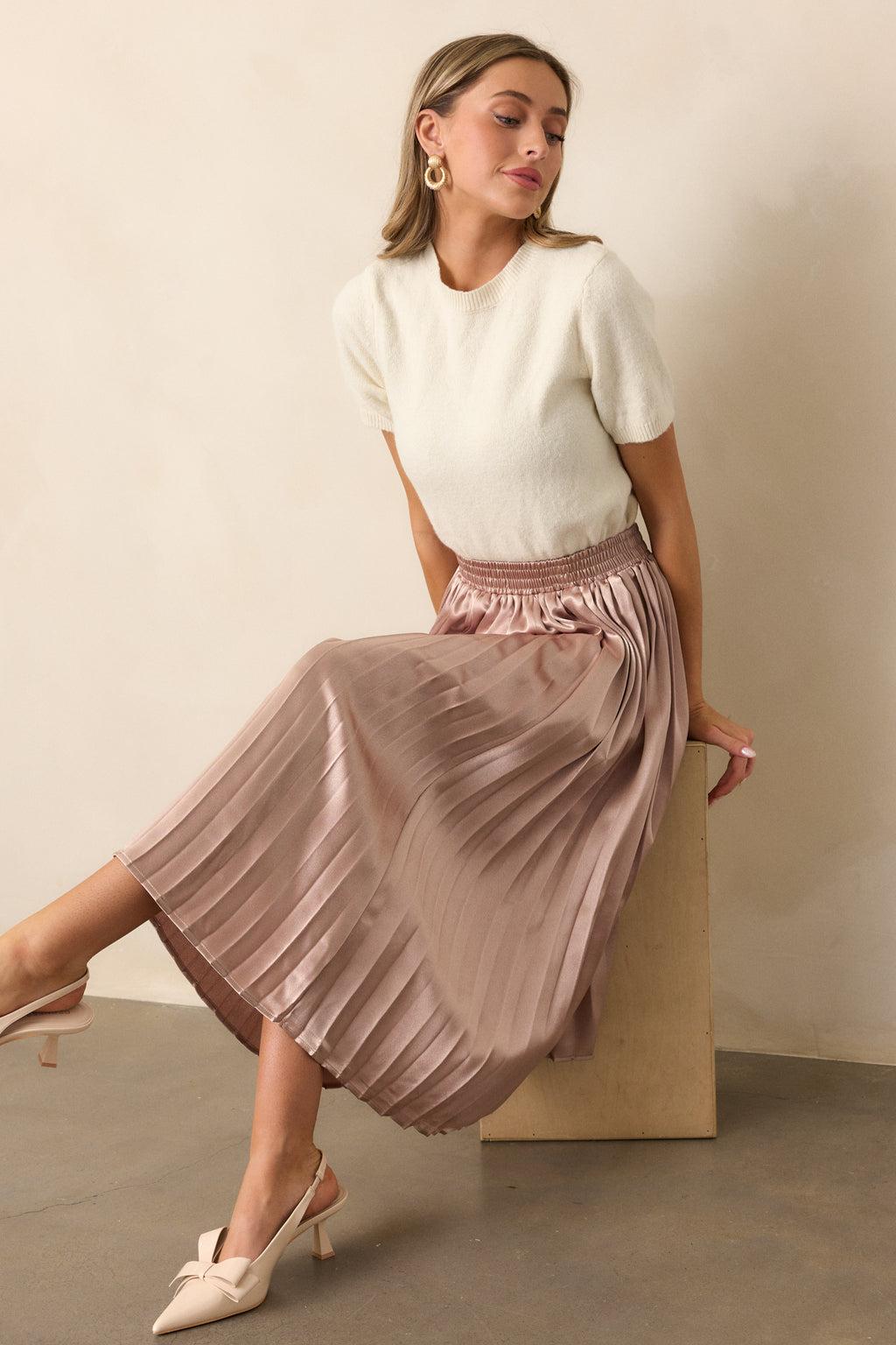 Lost In The Stars Champagne Pleated Midi Skirt Product Image