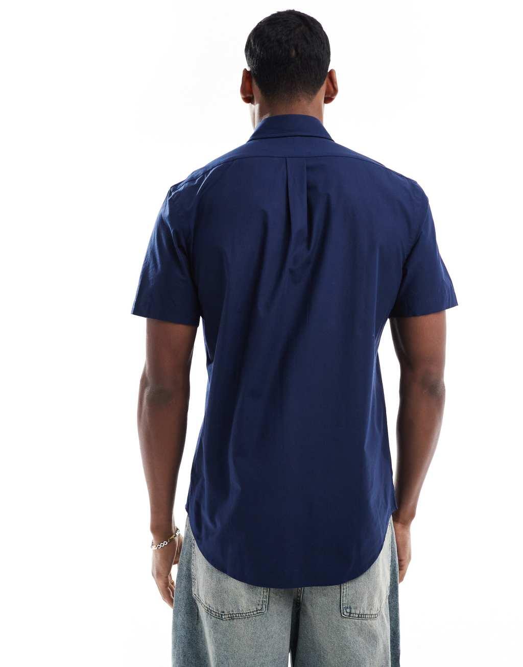 Polo Ralph Lauren icon logo short sleeve poplin shirt custom fit in navy Product Image